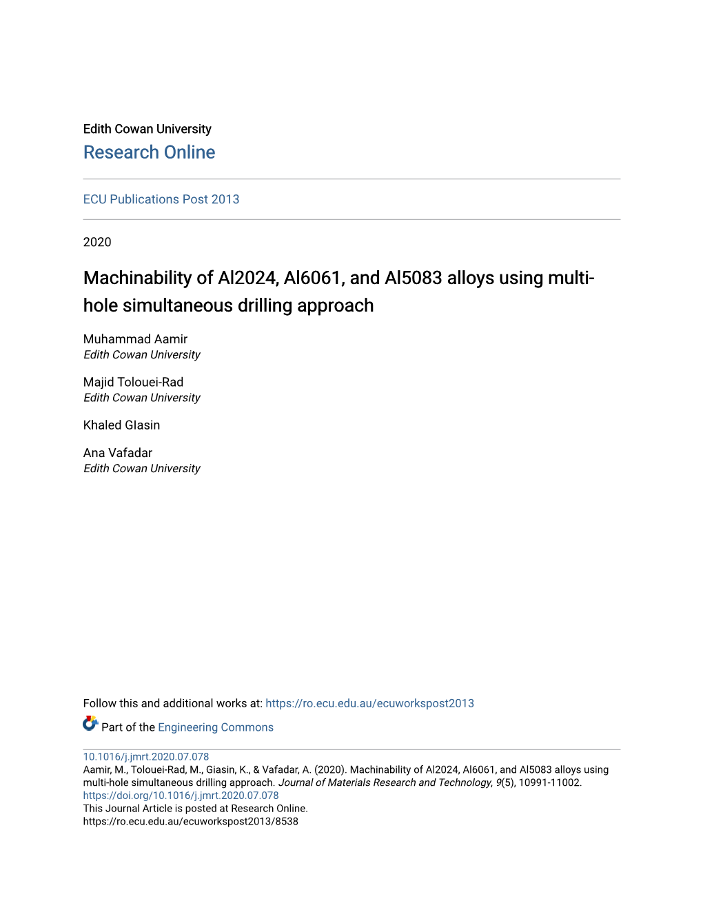 Machinability of Al2024, Al6061, and Al5083 Alloys Using Multi-Hole Simultaneous Drilling Approach