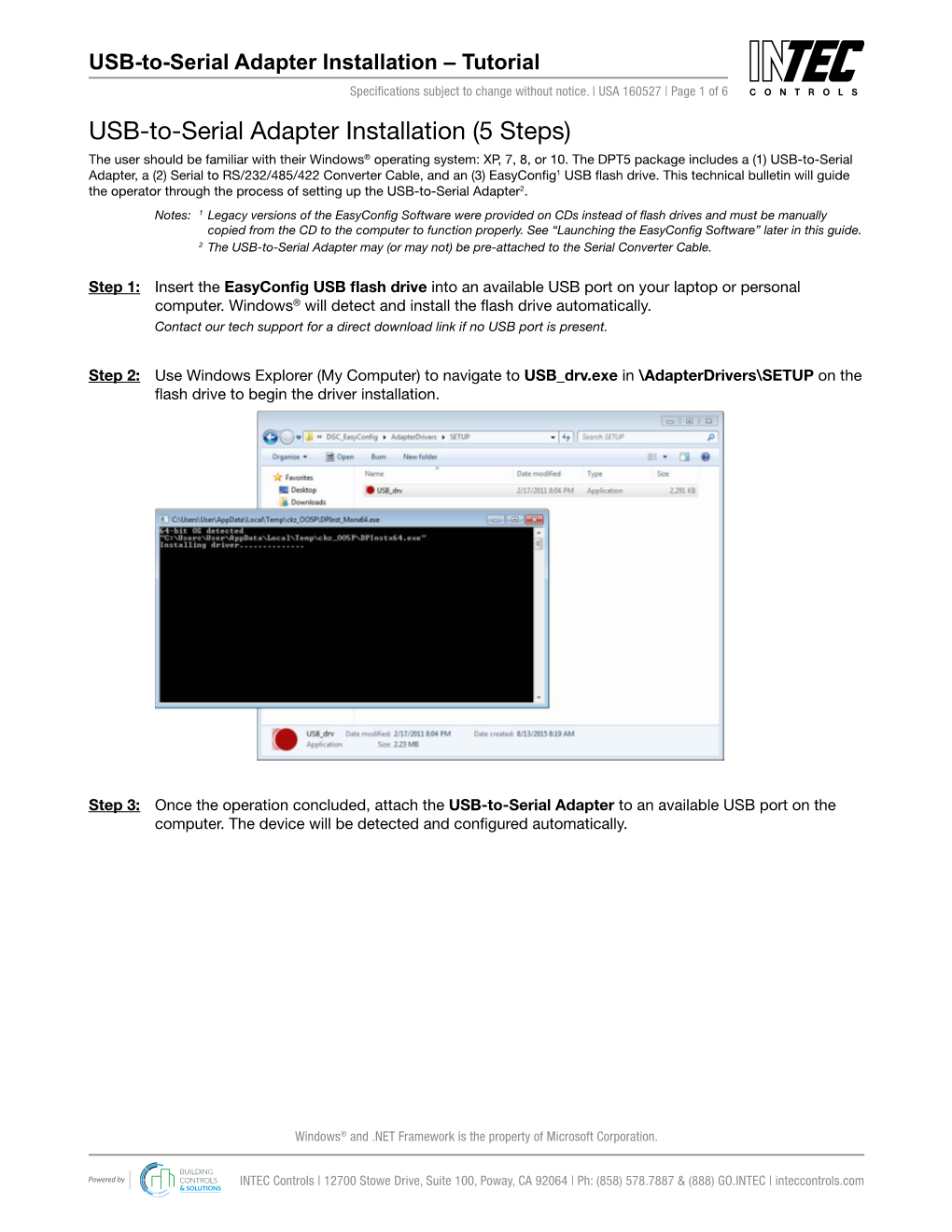 USB-To-Serial Adapter Installation (5 Steps) the User Should Be Familiar with Their Windows® Operating System: XP, 7, 8, Or 10