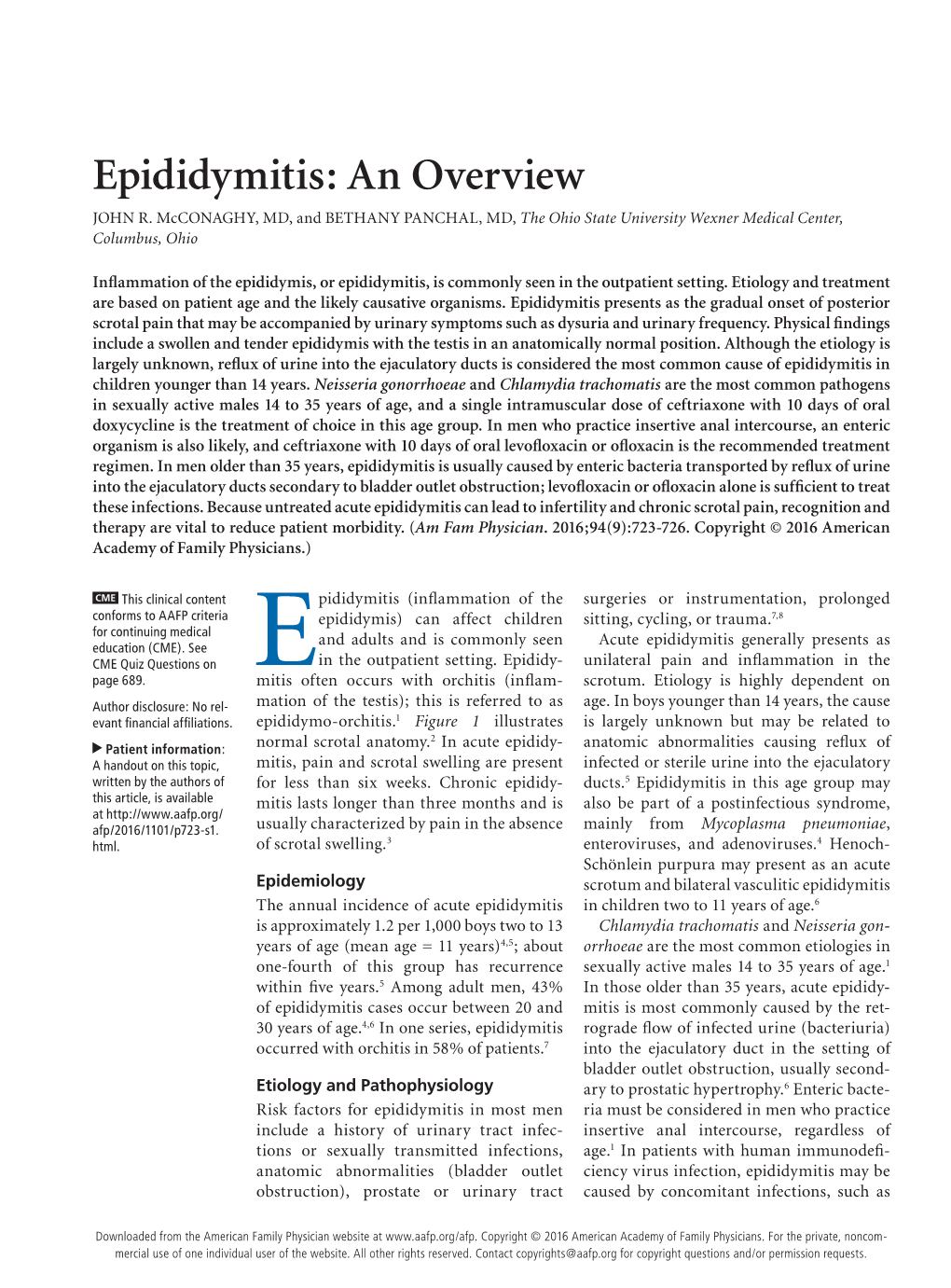 Epididymitis: an Overview JOHN R