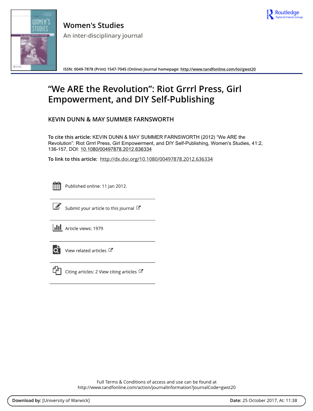 “We ARE the Revolution”: Riot Grrrl Press, Girl Empowerment, and DIY Self-Publishing