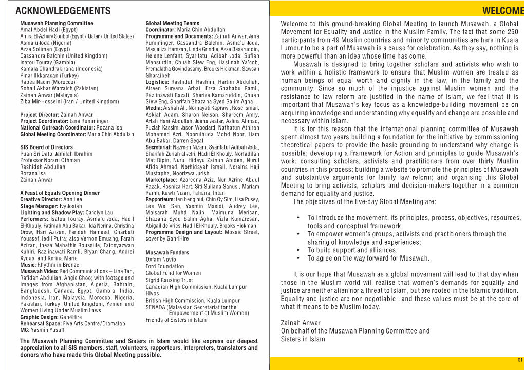 Welcome Acknowledgements