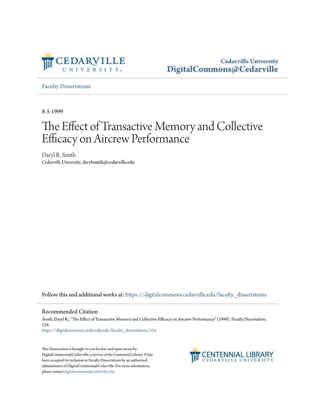 The Effect of Transactive Memory and Collective Efficacy on Aircrew Performance