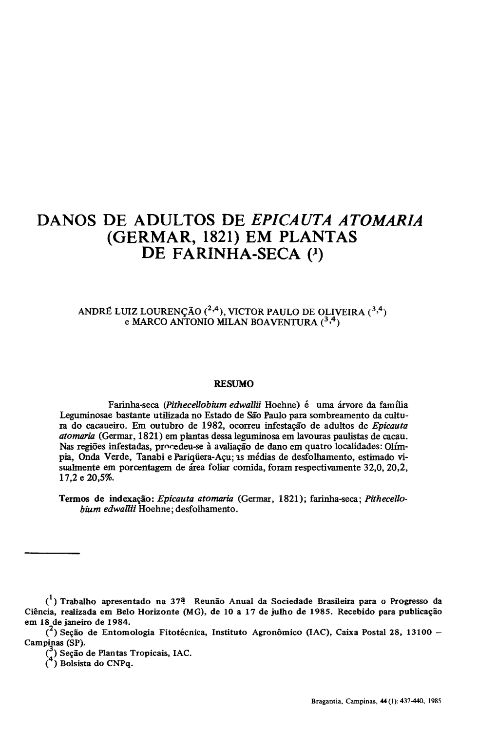 Danos De Adultos De Epicauta Atomaria (Germar, 1821) Em Plantas De Farinha-Seca (')