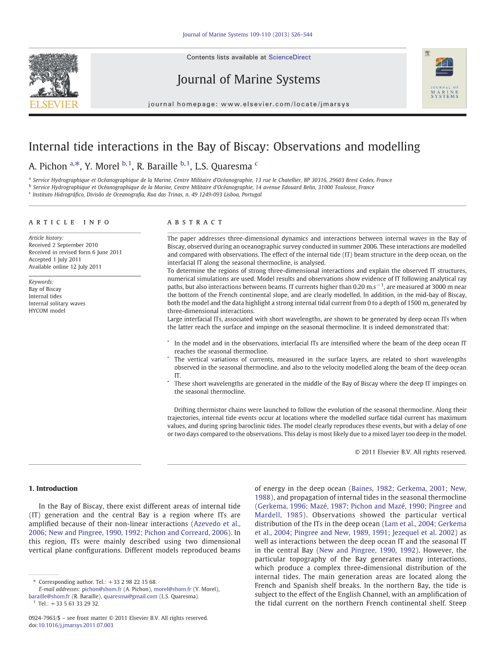 Internal Tide Interactions in the Bay of Biscay: Observations and Modelling