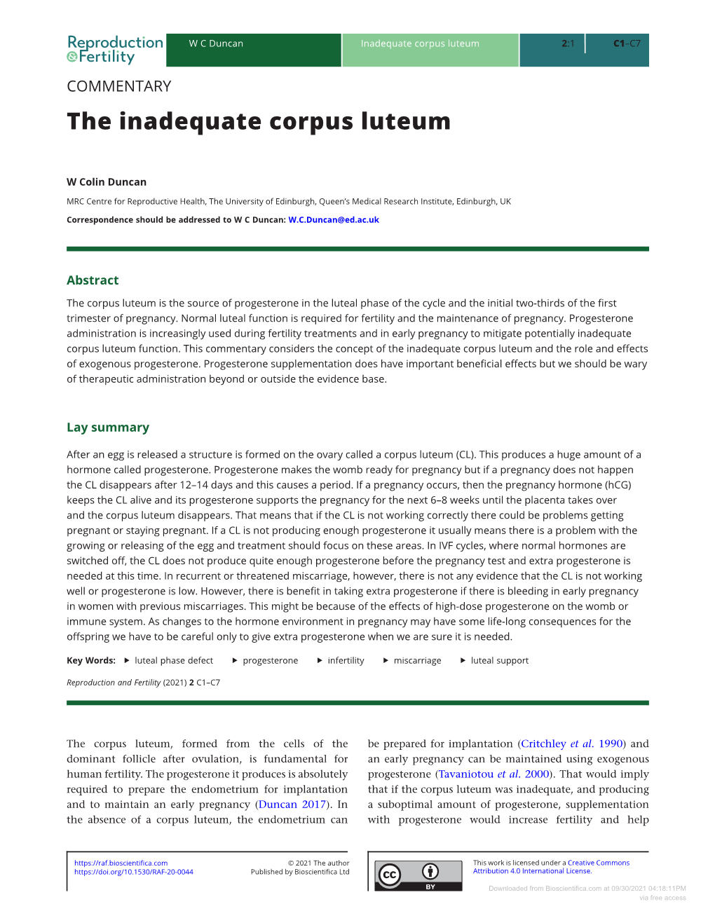 The Inadequate Corpus Luteum