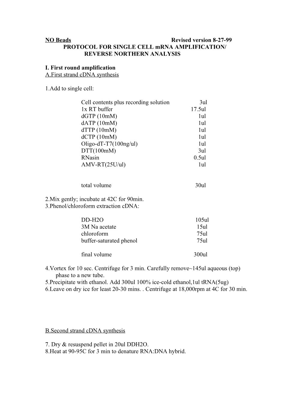 PROTOCOL for SINGLE CELL Mrna AMPLIFICATION