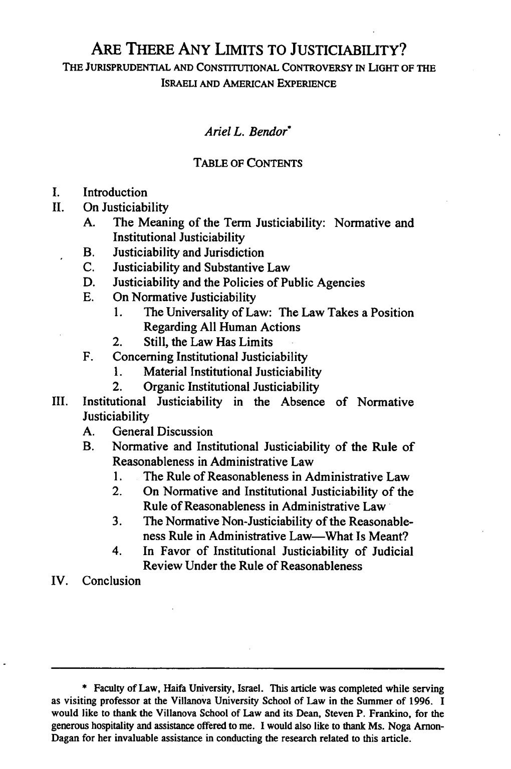 Are There Any Limits to Justiciability? the Jurisprudential and Constitutional Controversy in Light of the Israeli and American Experience