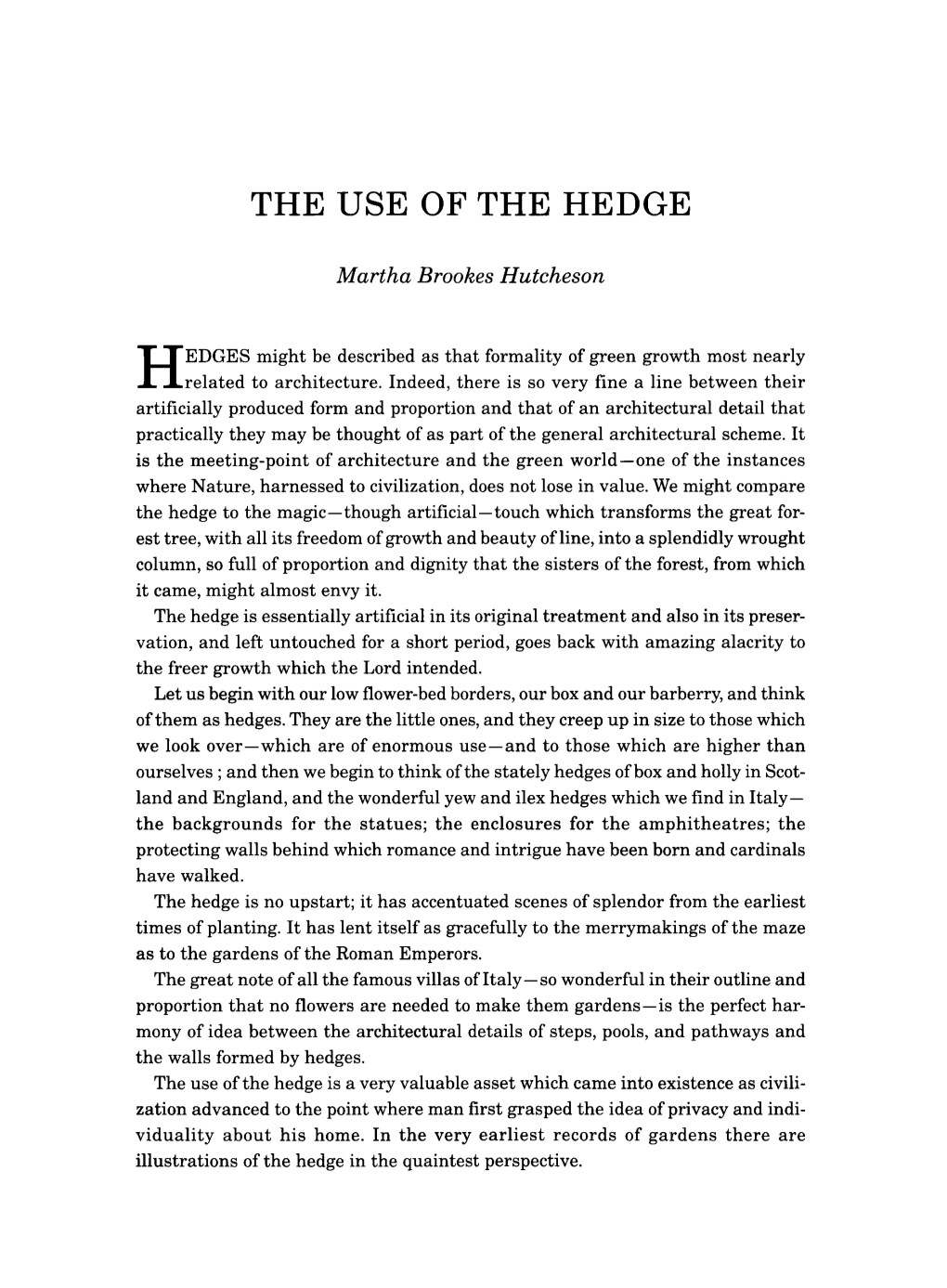 The Use of the Hedge [From the Spirit of the Garden, 1923]