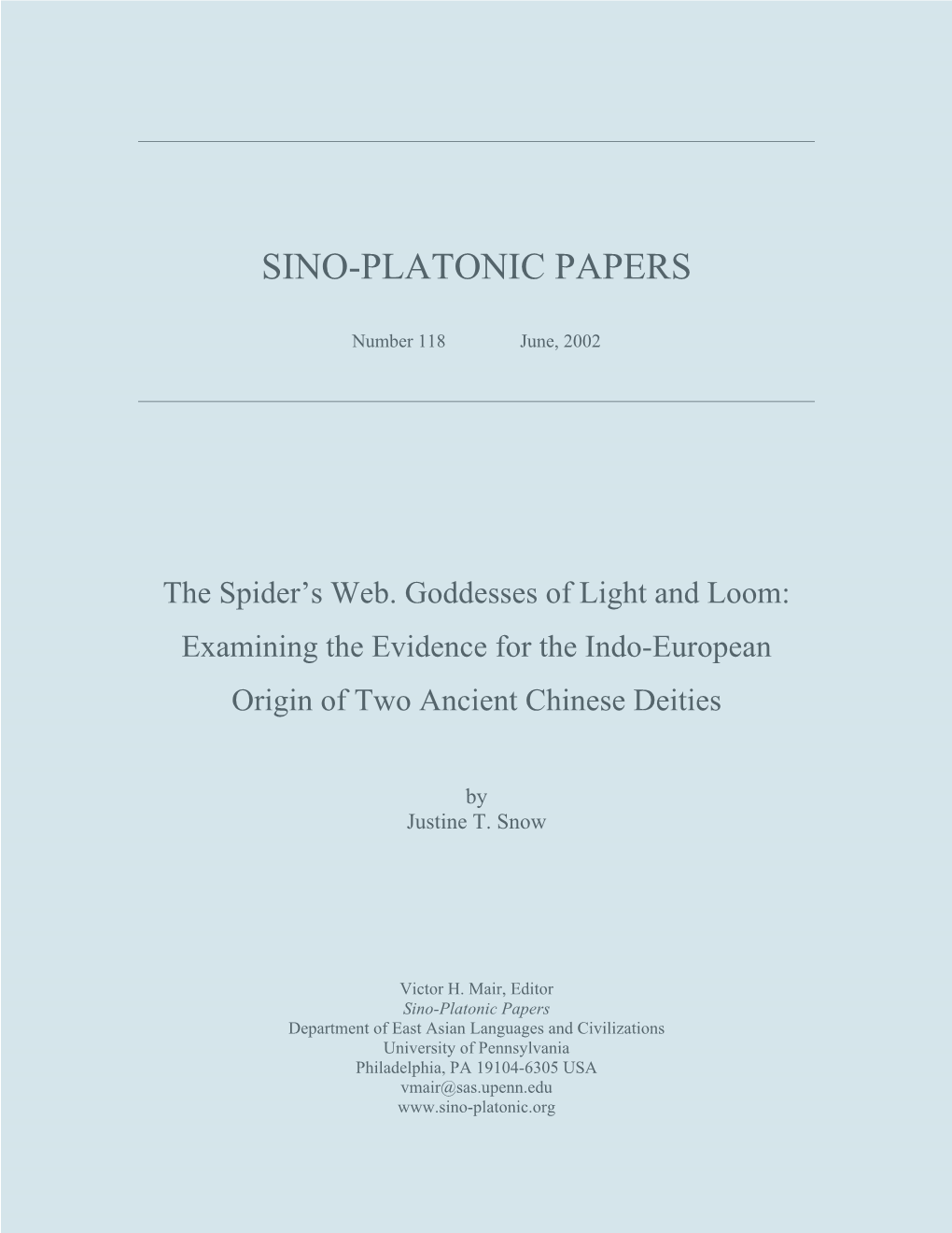 Evidence for the Indo-European Origin of Two Ancient Chinese Deities