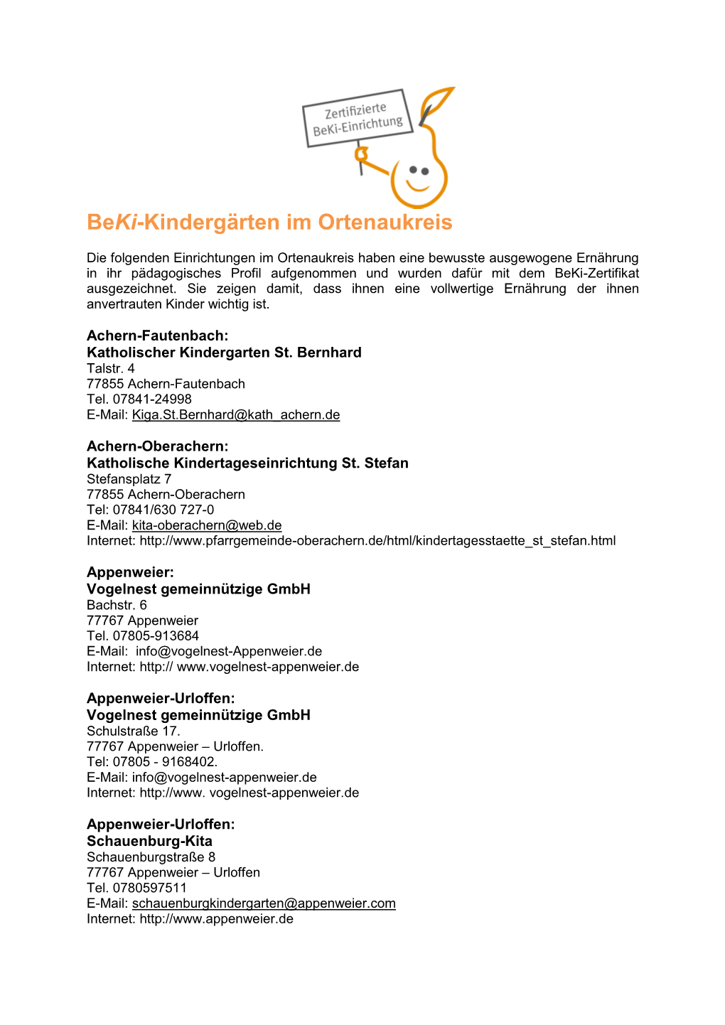 Beki-Kindergärten Im Ortenaukreis