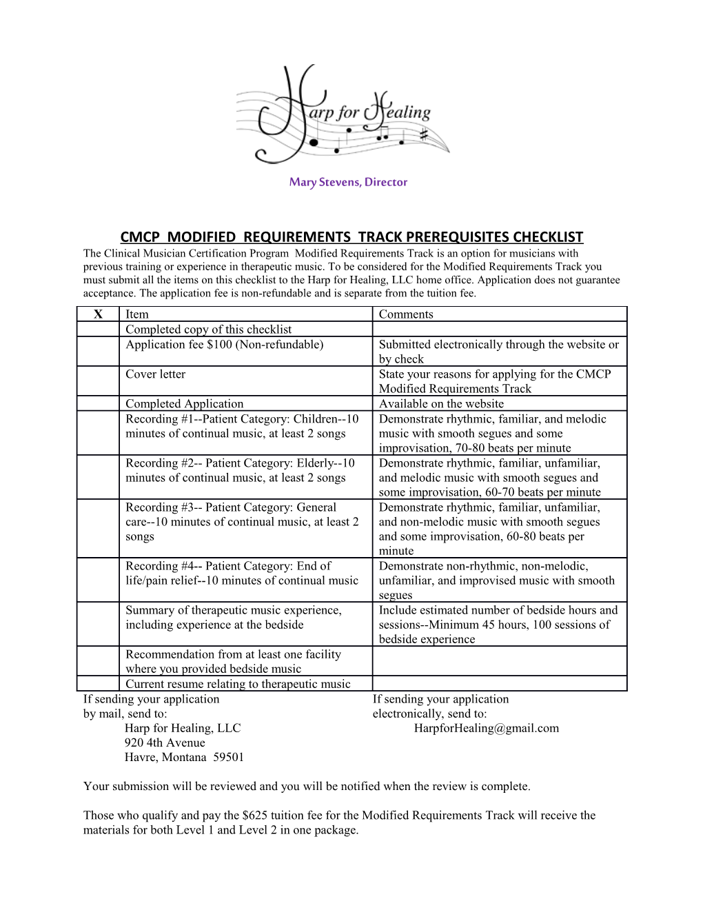 Cmcp Modified Requirements Track Prerequisites Checklist