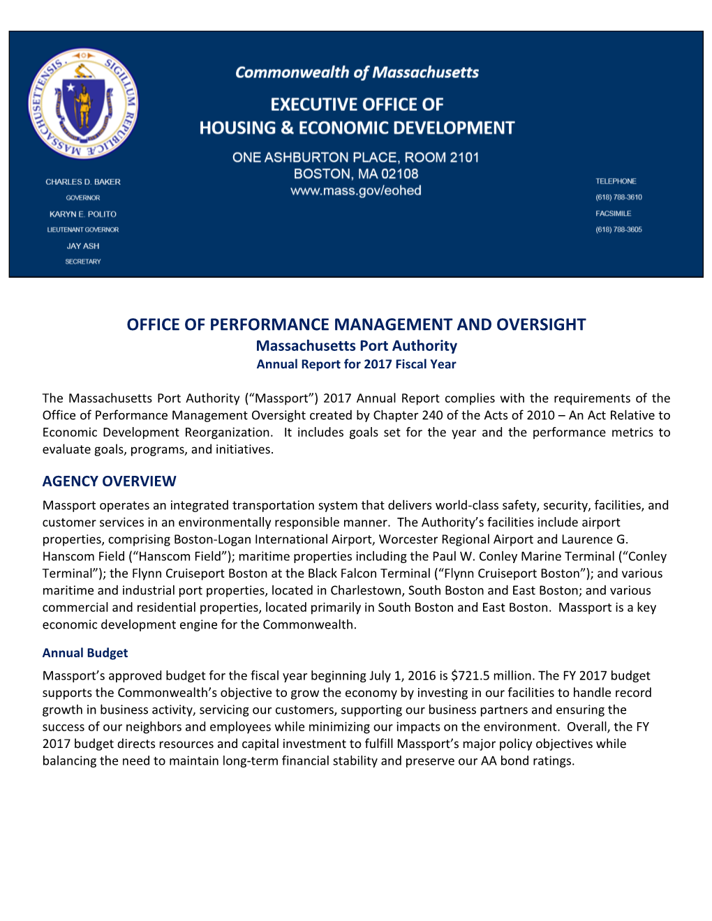 Massachusetts Port Authority Annual Report for 2017 Fiscal Year