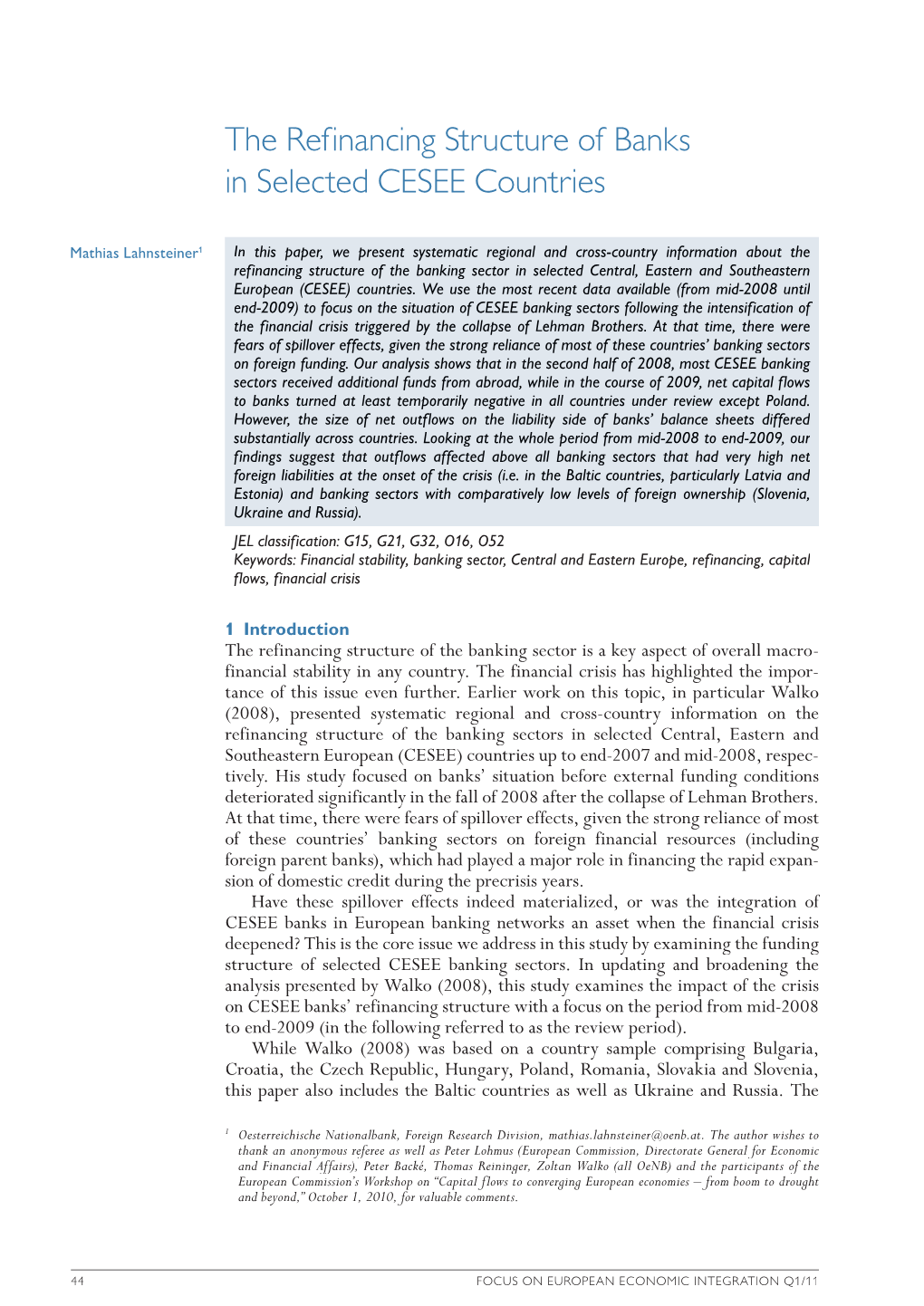 The Refinancing Structure of Banks in Selected CESEE Countries