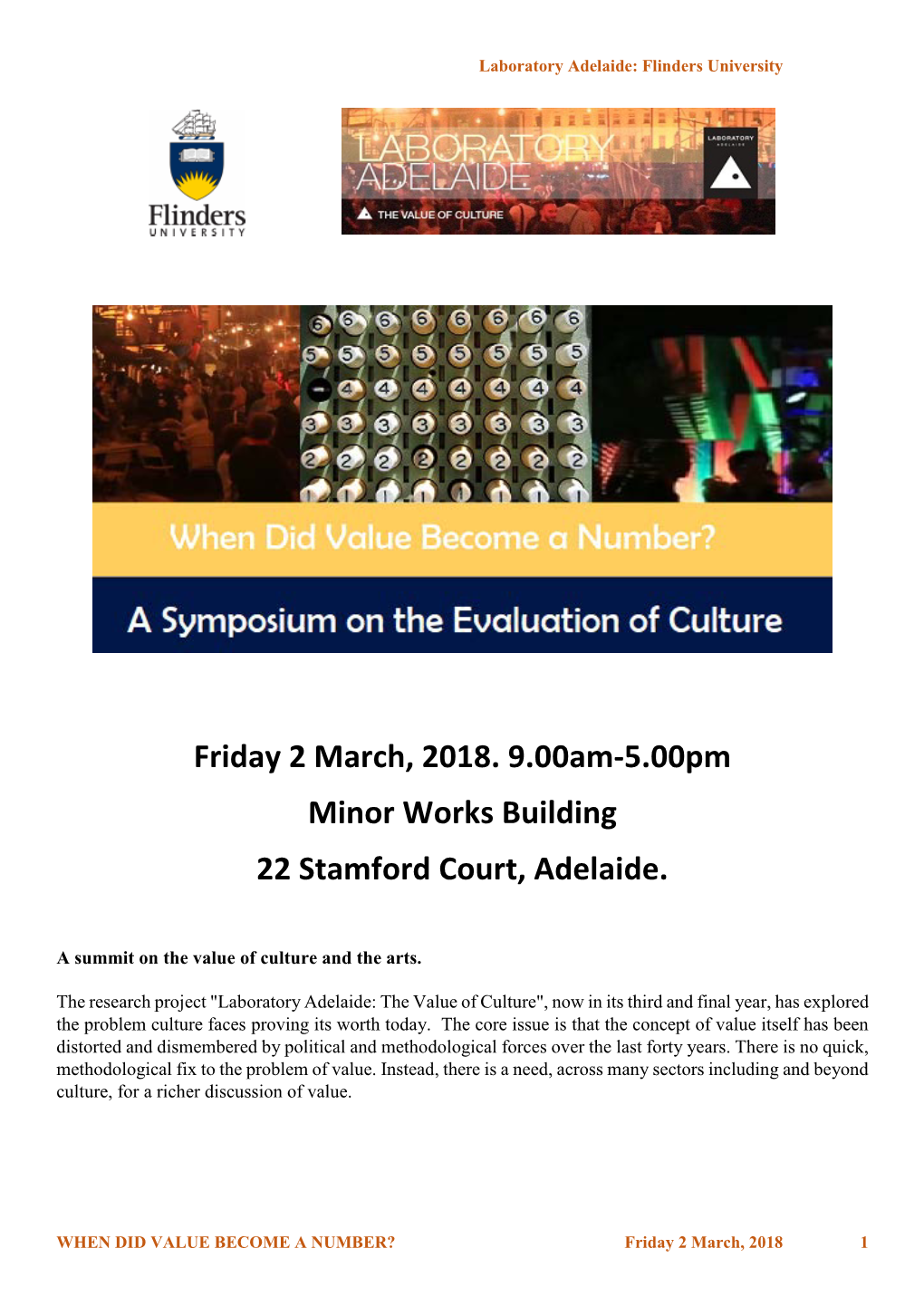 Friday 2 March, 2018. 9.00Am-5.00Pm Minor Works Building 22 Stamford Court, Adelaide