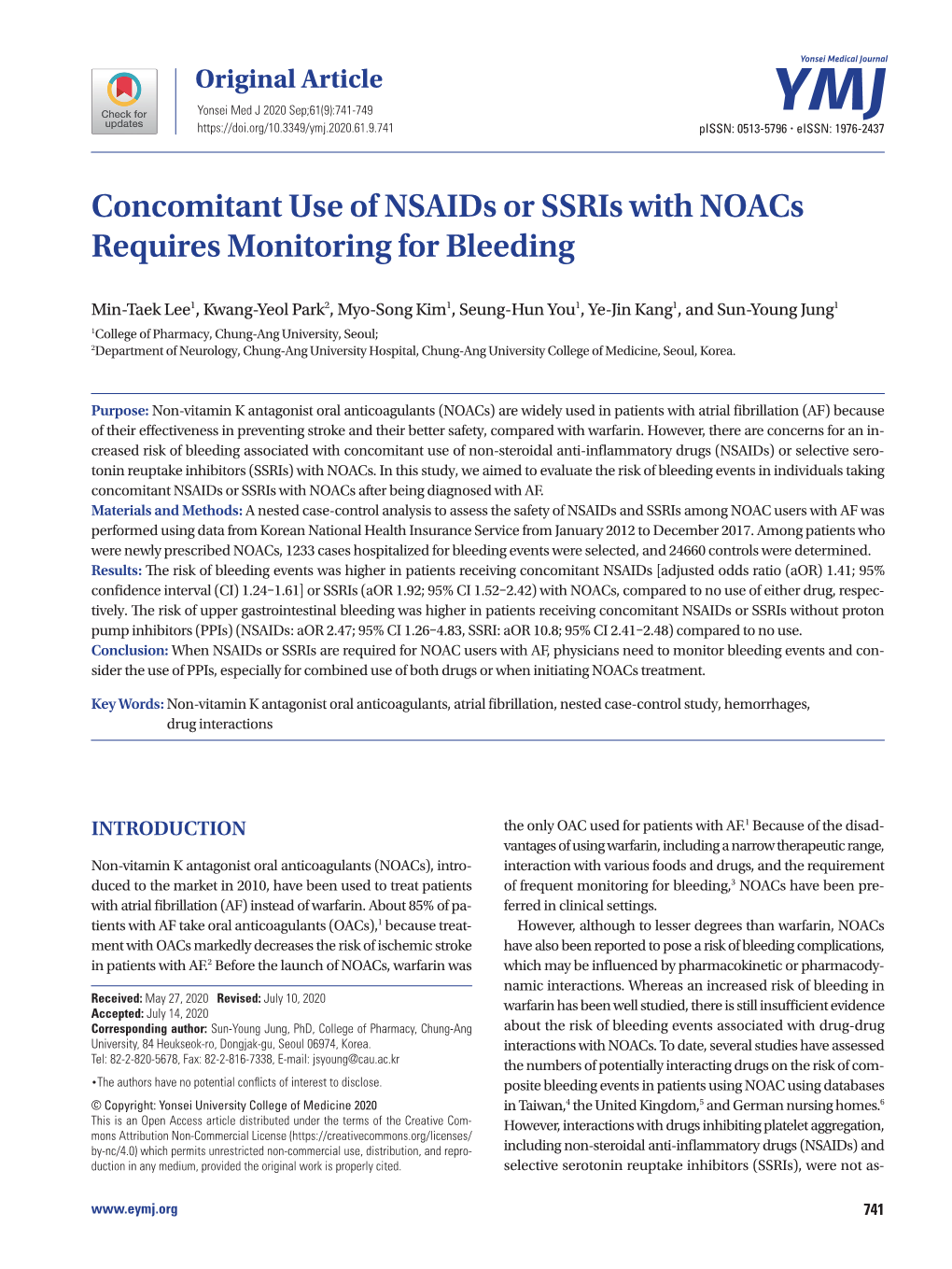 Concomitant Use of Nsaids Or Ssris with Noacs Requires Monitoring for Bleeding