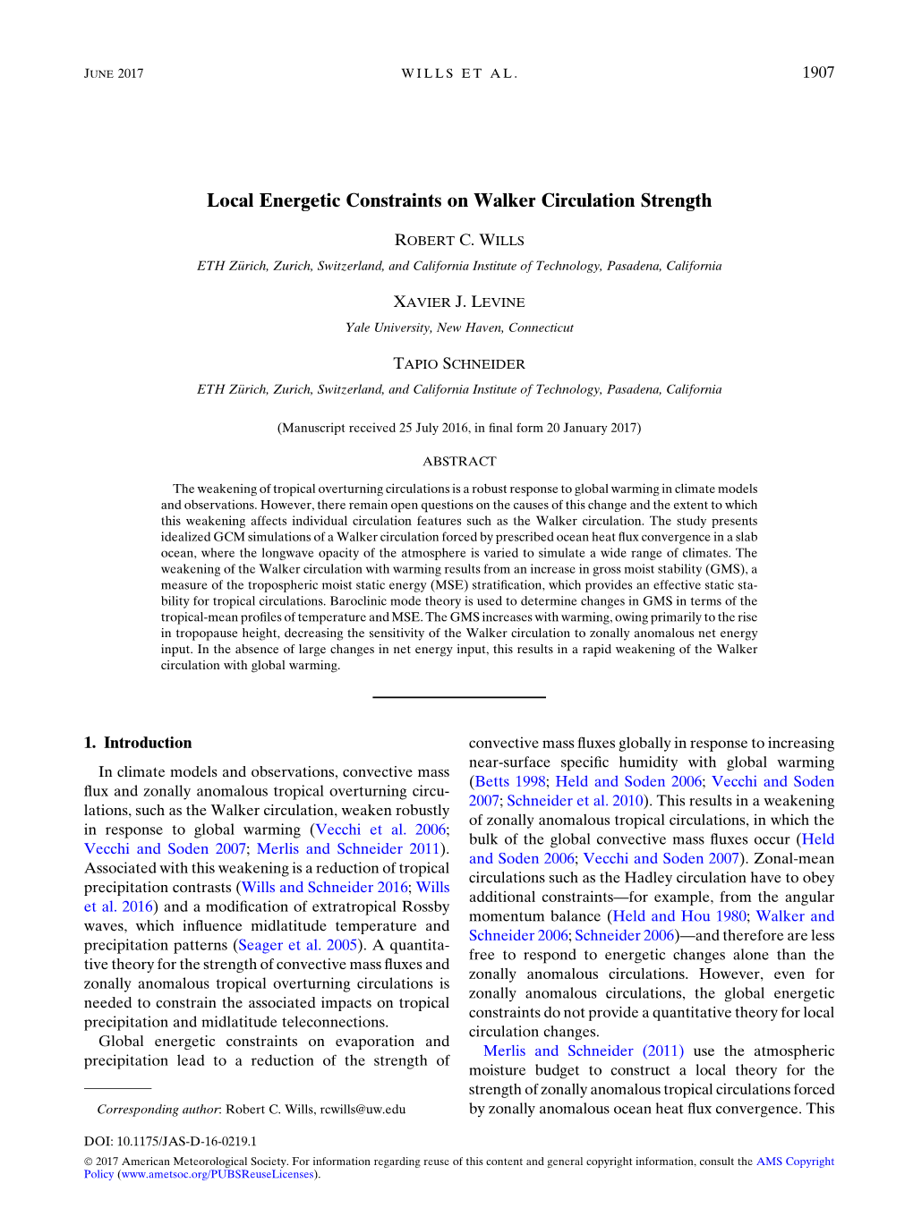 Local Energetic Constraints on Walker Circulation Strength