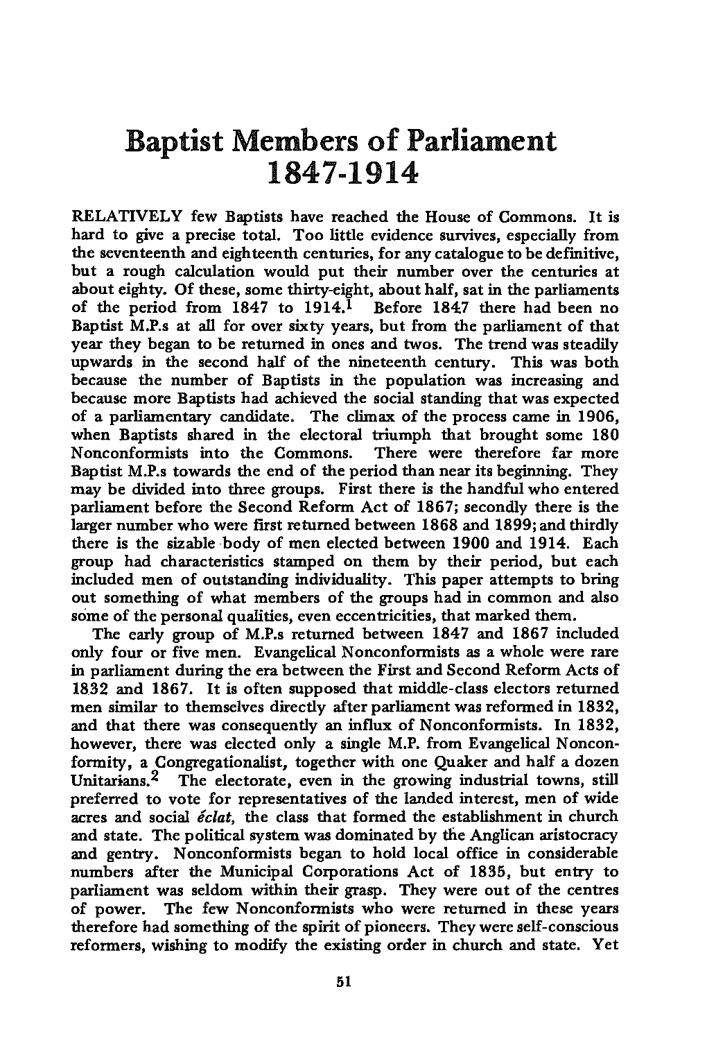 Baptist Members of Parliament 1847-1914