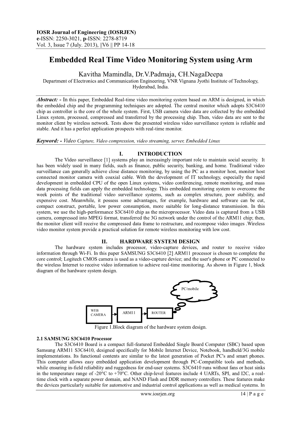 Embedded Real Time Video Monitoring System Using Arm