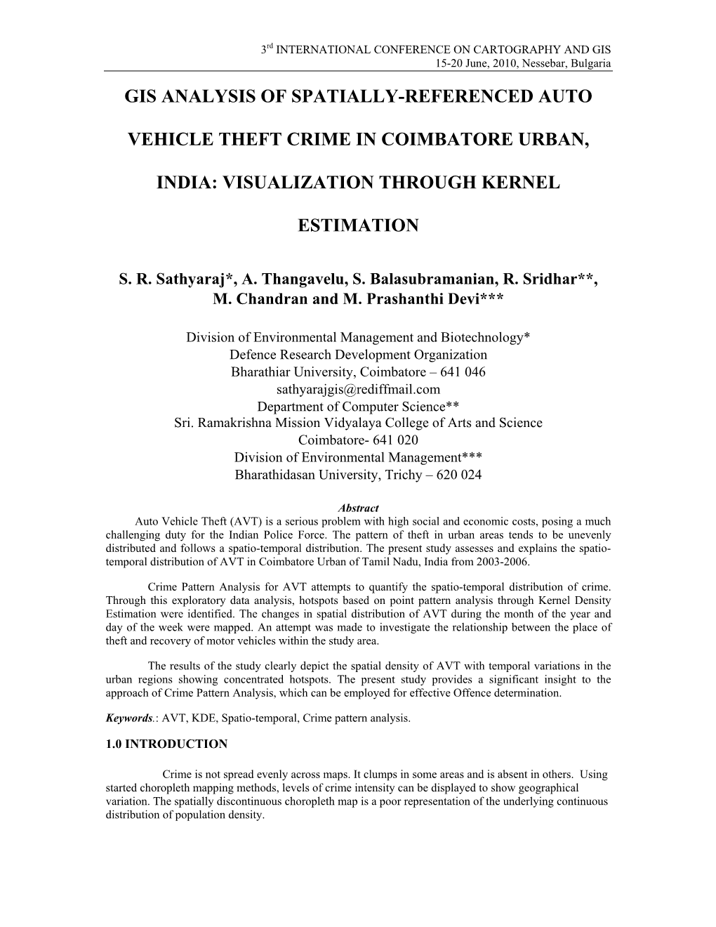 Gis Analysis of Spatially-Referenced Auto