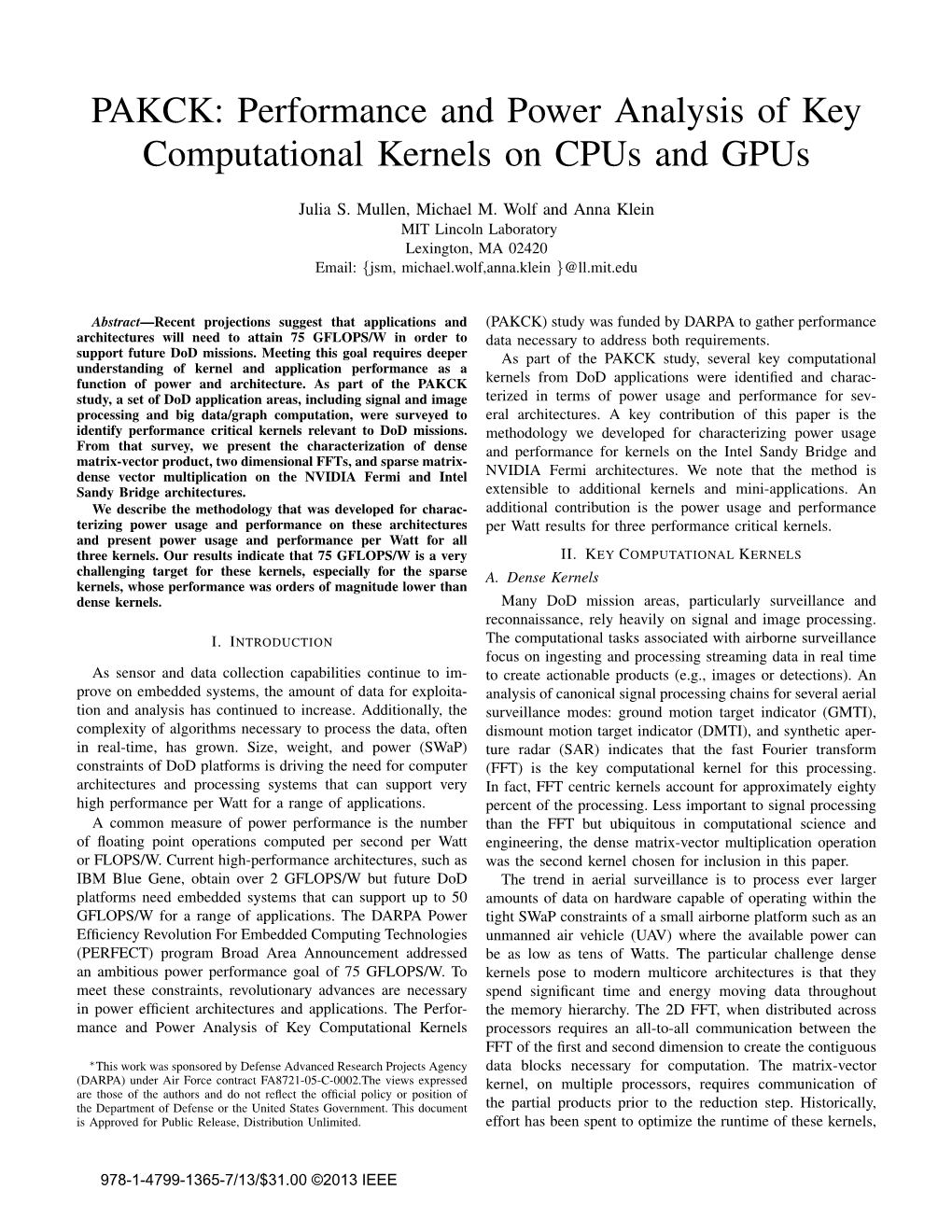 PAKCK: Performance and Power Analysis of Key Computational Kernels on Cpus and Gpus