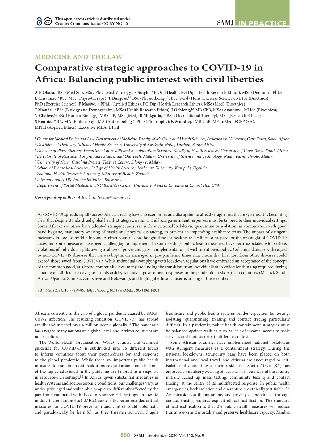 Comparative Strategic Approaches to COVID-19 in Africa: Balancing Public Interest with Civil Liberties