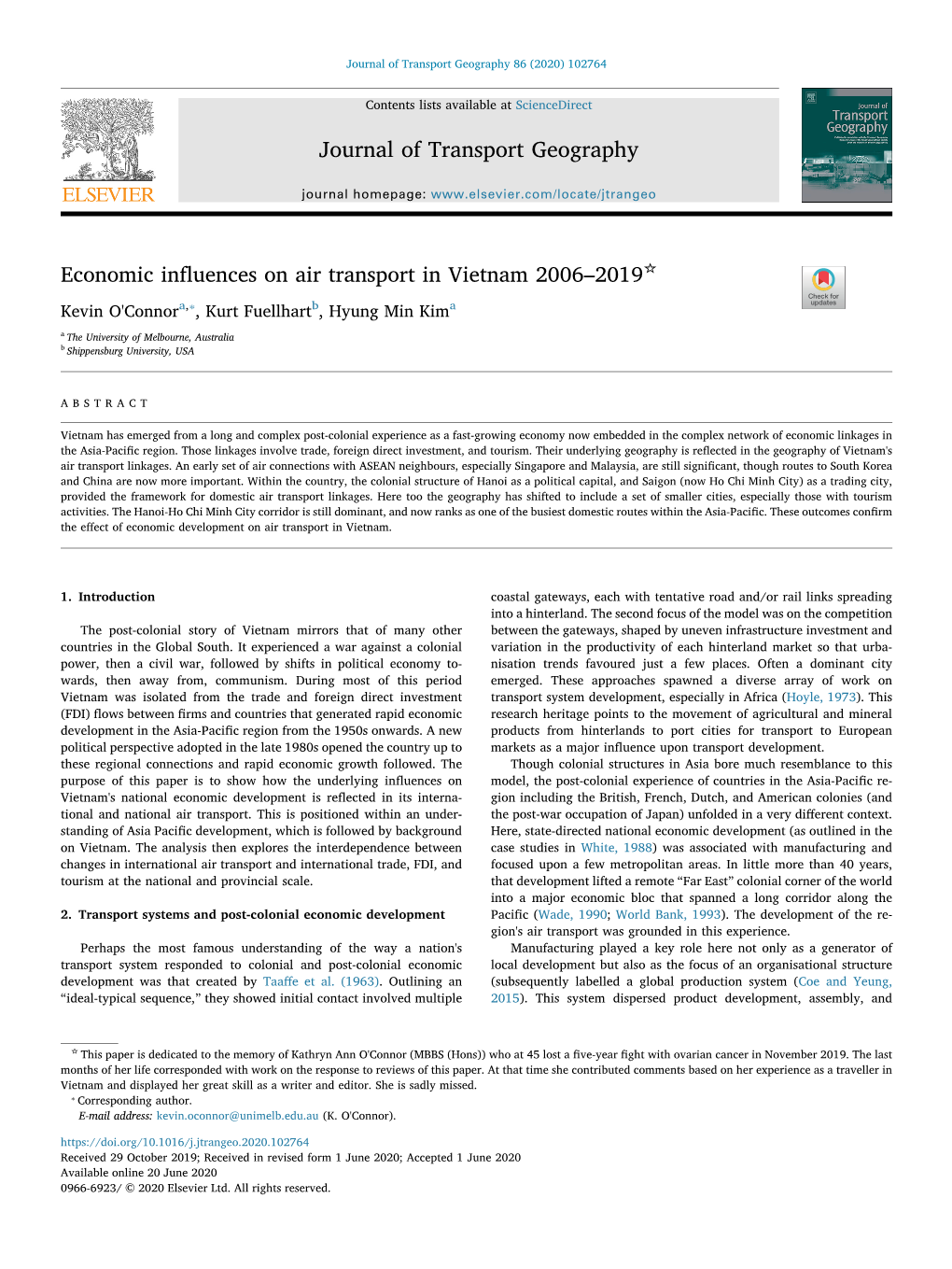 Economic Influences on Air Transport in Vietnam 2006–2019