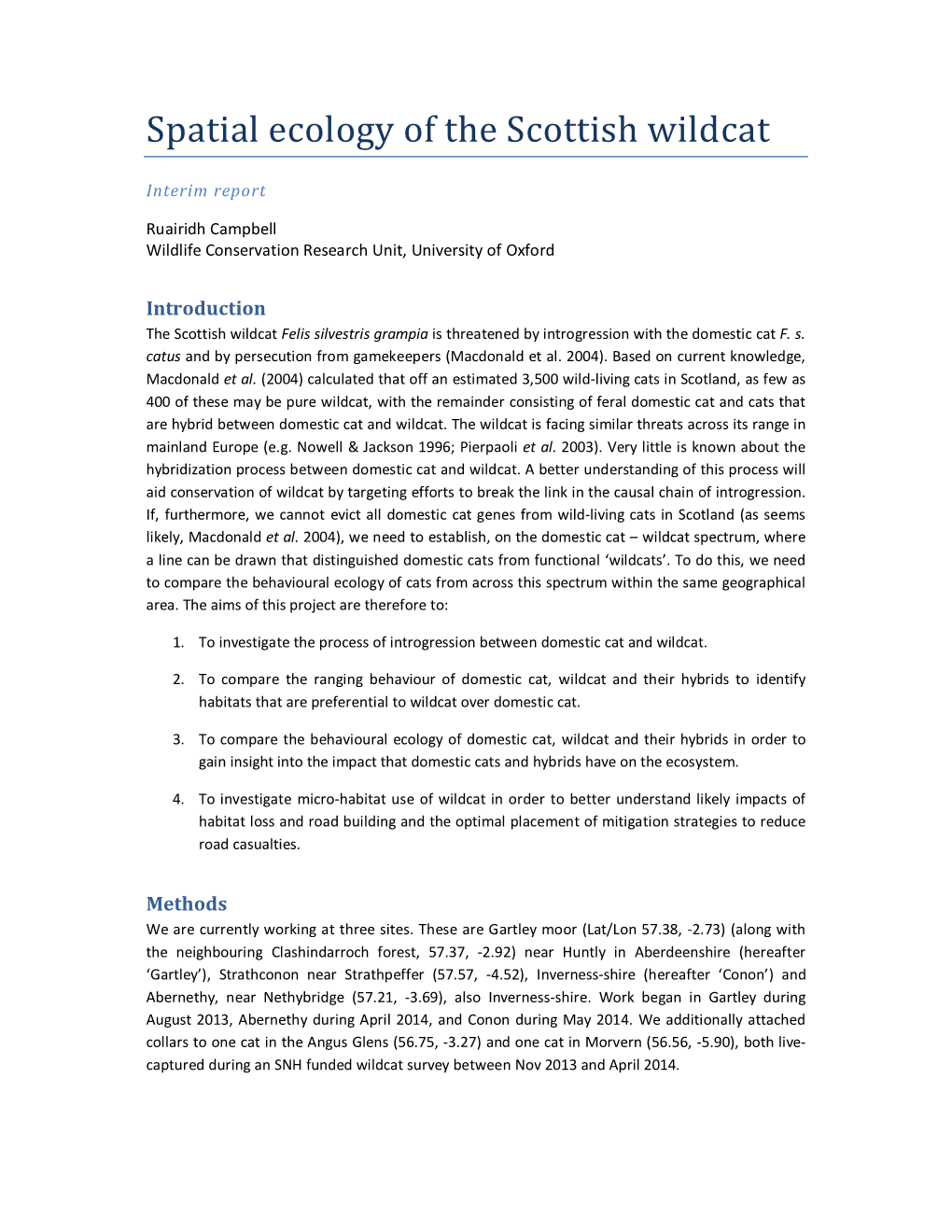 Spatial Ecology of the Scottish Wildcat