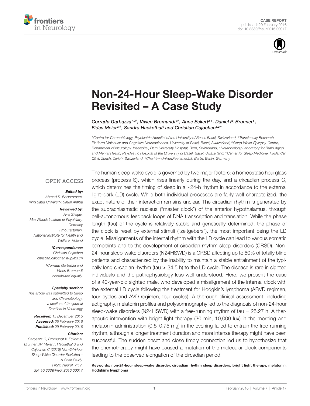 Non-24-Hour Sleep-Wake Disorder Revisited – a Case Study