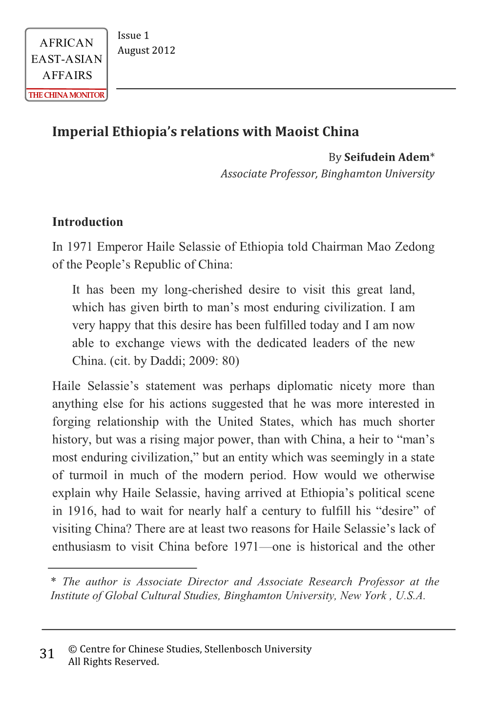 31 Imperial Ethiopia's Relations with Maoist China