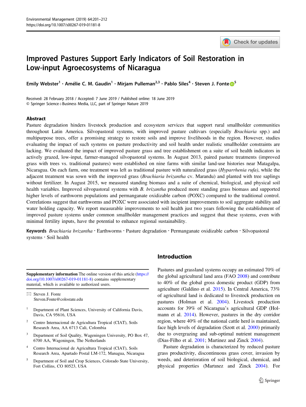 Improved Pastures Support Early Indicators of Soil Restoration in Low-Input Agroecosystems of Nicaragua