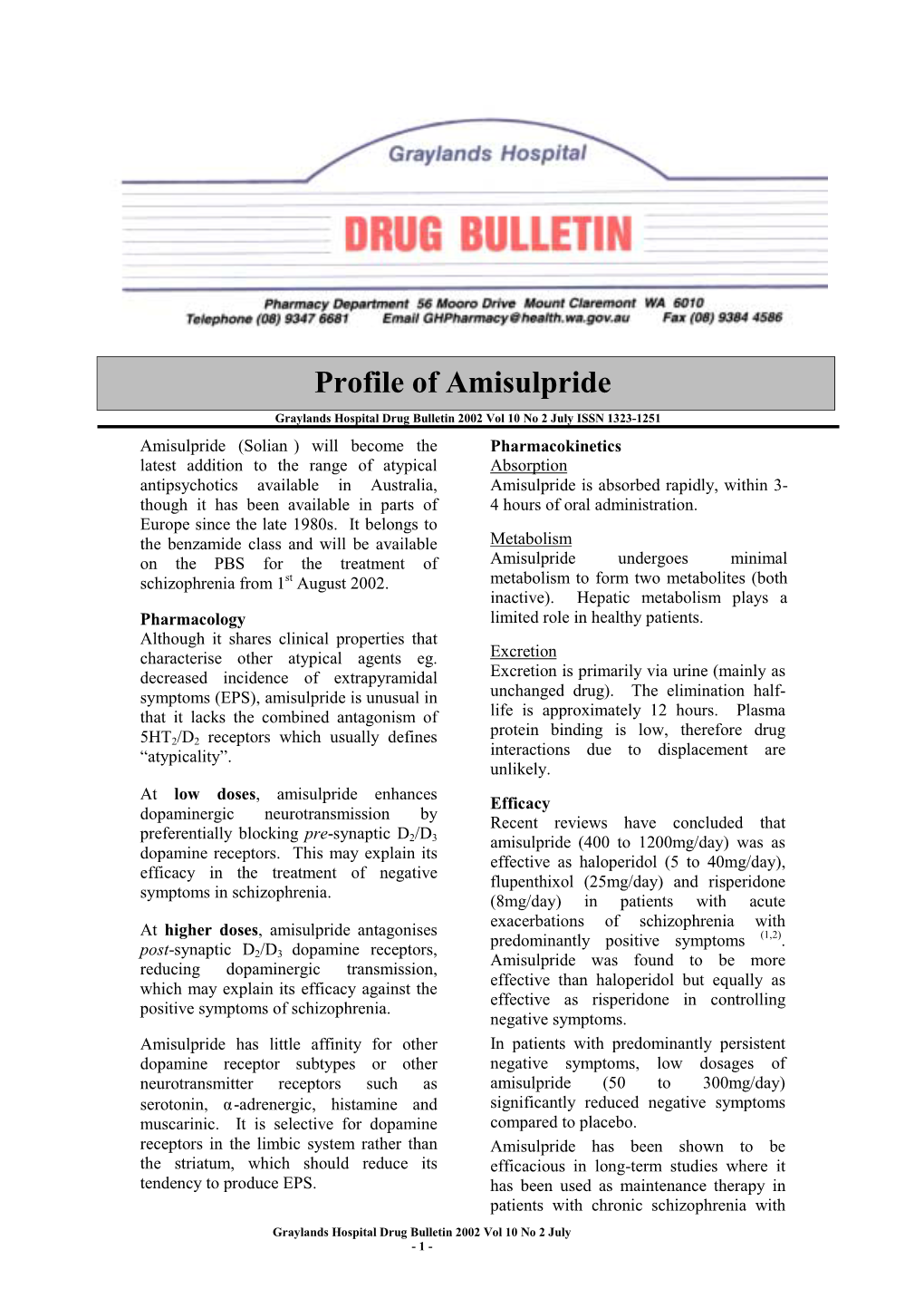 Profile of Amisulpride