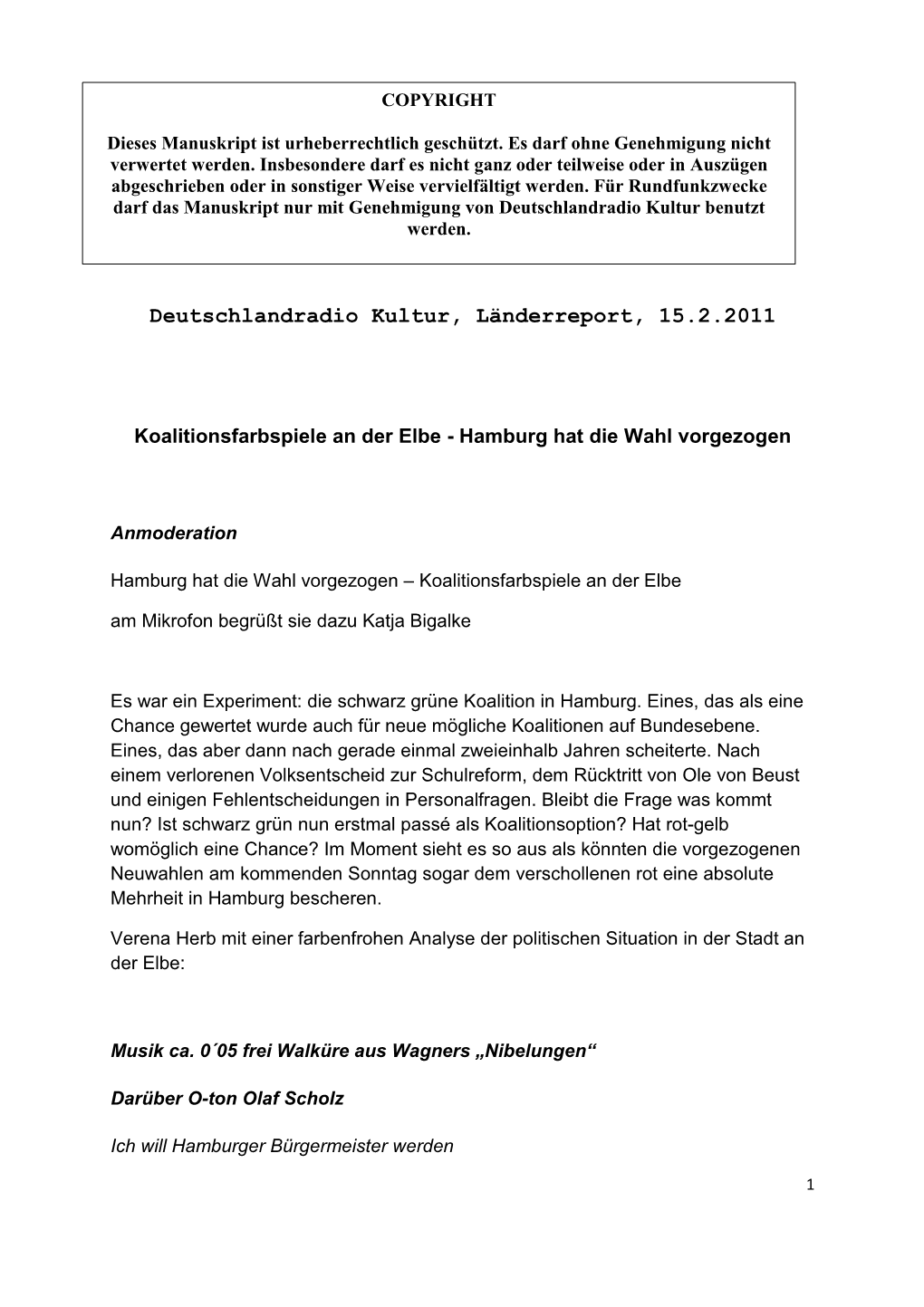 02 Länderreport Vor Der Bürgerschaftswahl in Hamburg.Txt