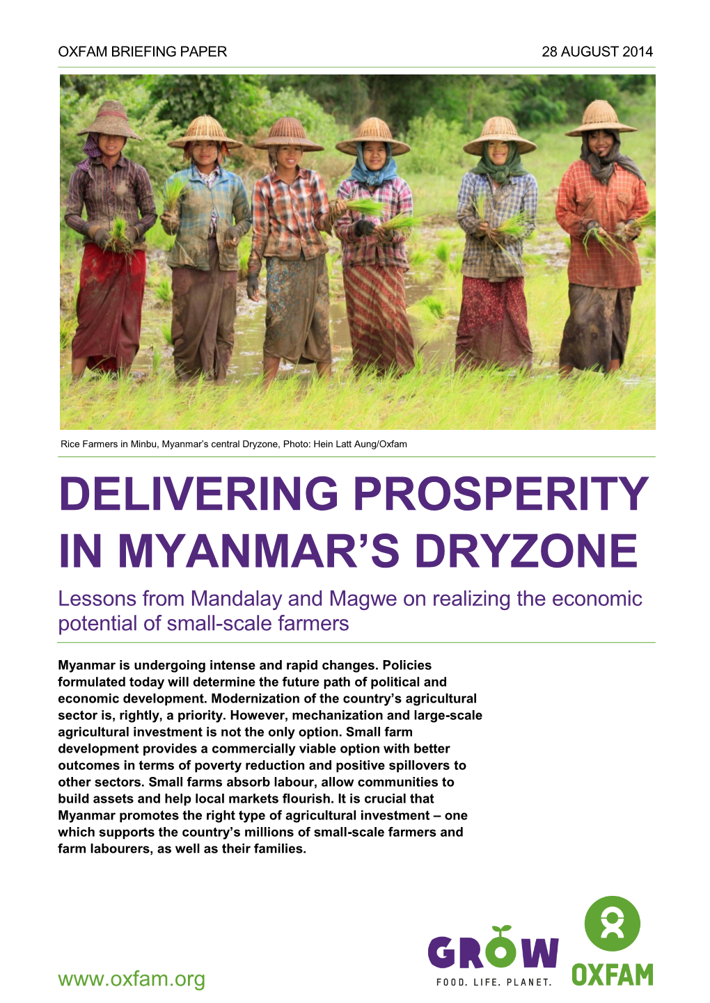 Delivering Prosperity in Myanmar's Dryzone: Lessons from Mandalay