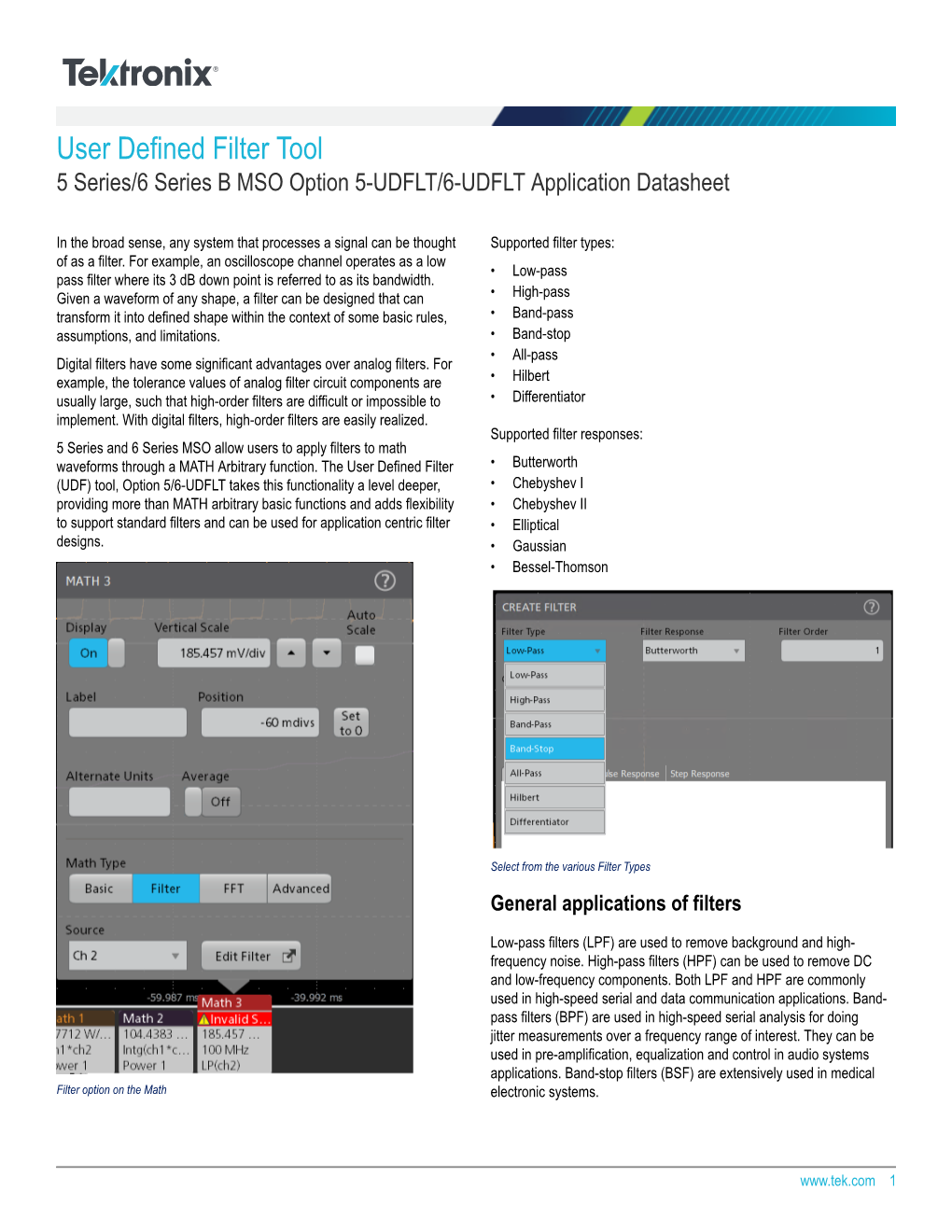 User Defined Filter Tool 5 Series/6 Series B MSO Option 5-UDFLT/6-UDFLT Application Datasheet