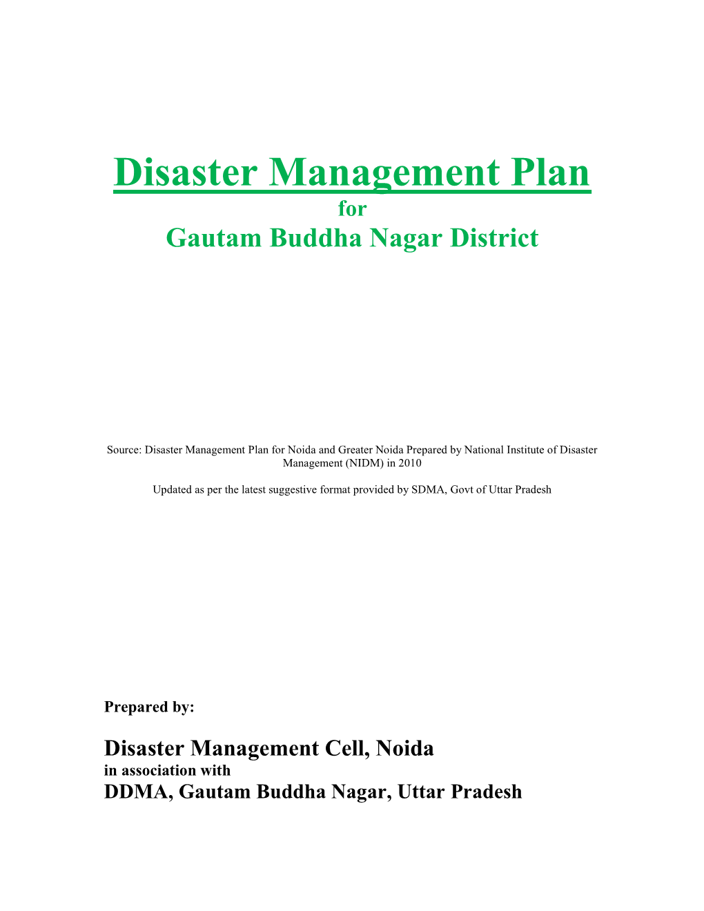 Disaster Management Plan for Gautam Buddha Nagar District