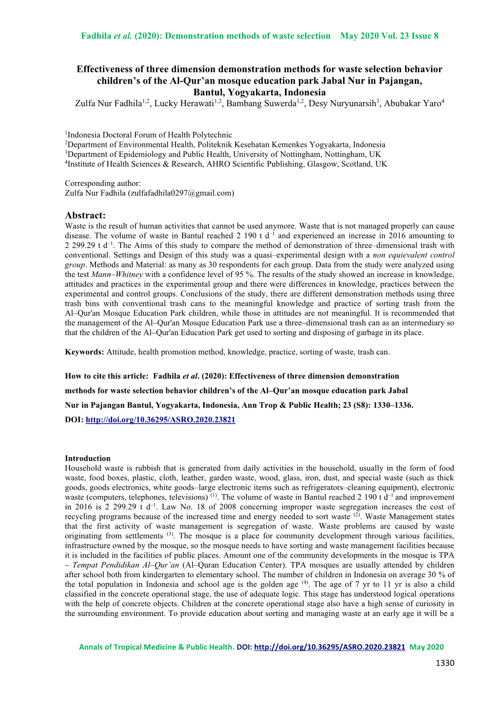 Effectiveness of Three Dimension Demonstration Methods for Waste