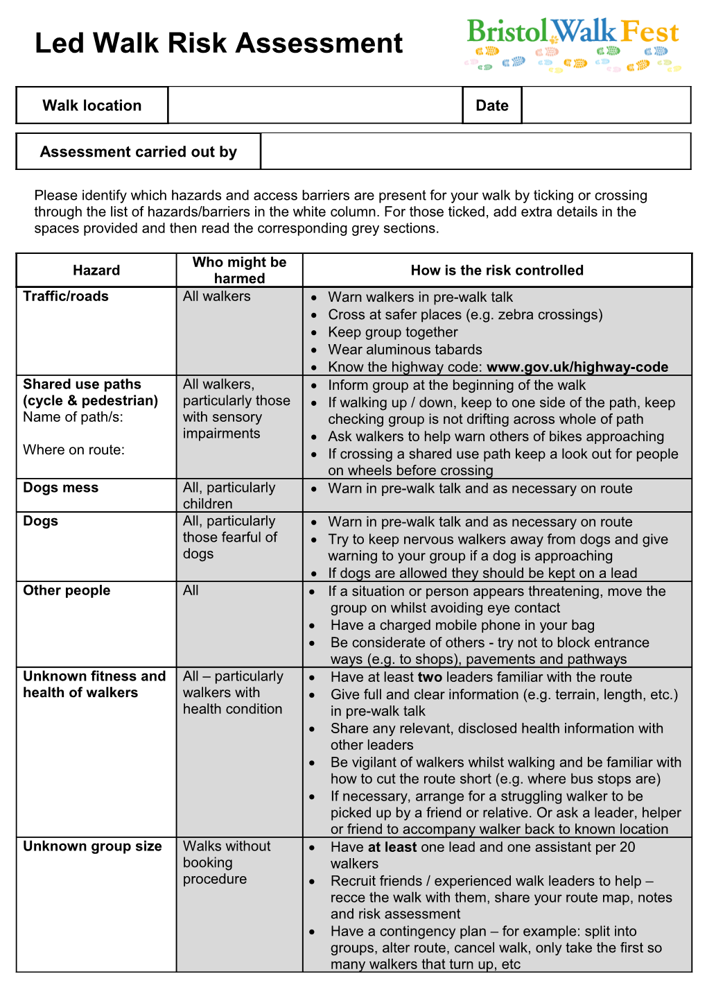 Led Walk Risk Assessment