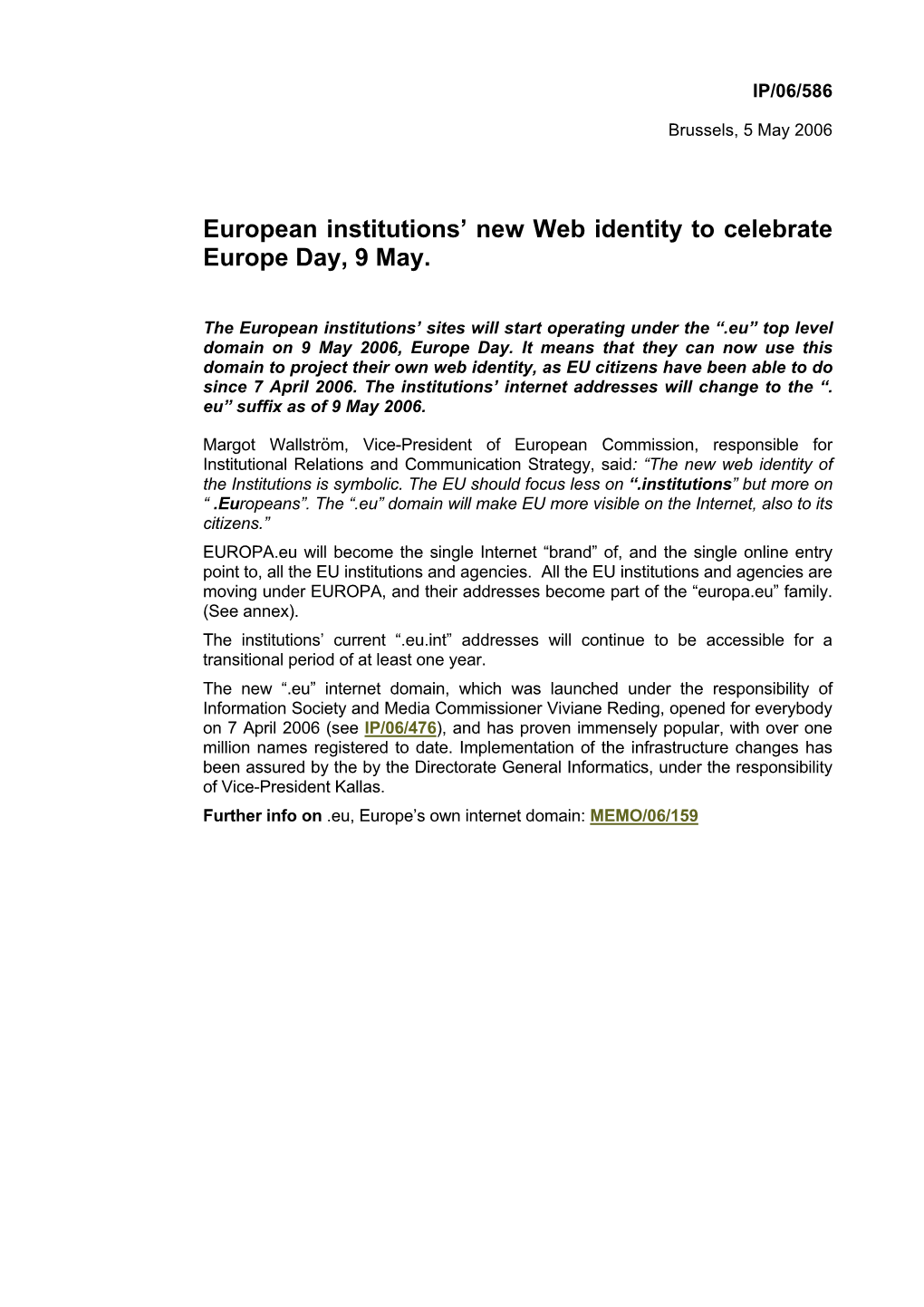 European Institutions' New Web Identity to Celebrate Europe Day, 9