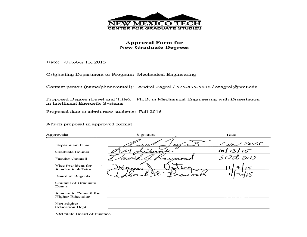 Ph.D. in Mechanical Engineering with Dissertation in Intelligent Energetic Systems Program