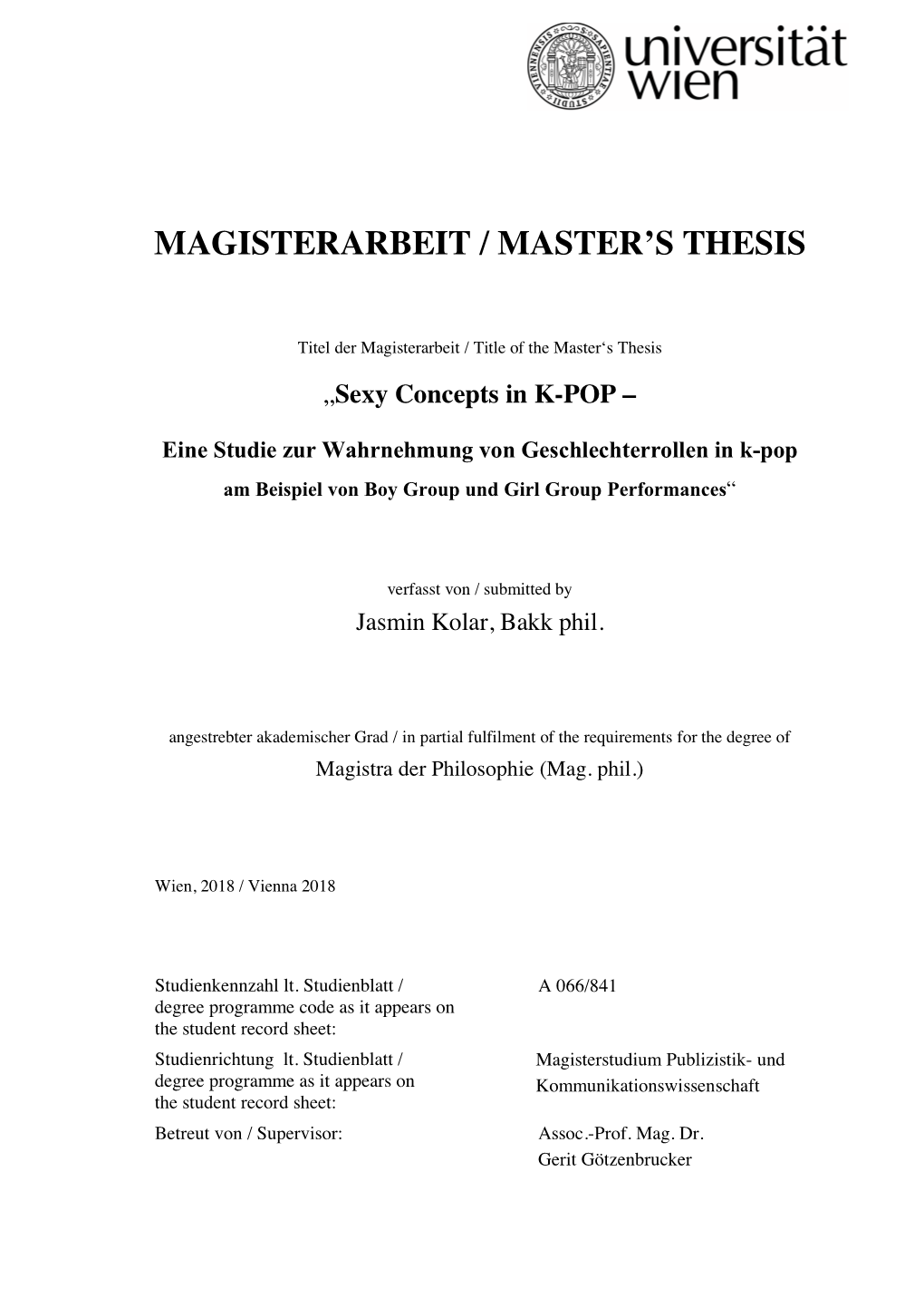 Magisterarbeit / Master's Thesis