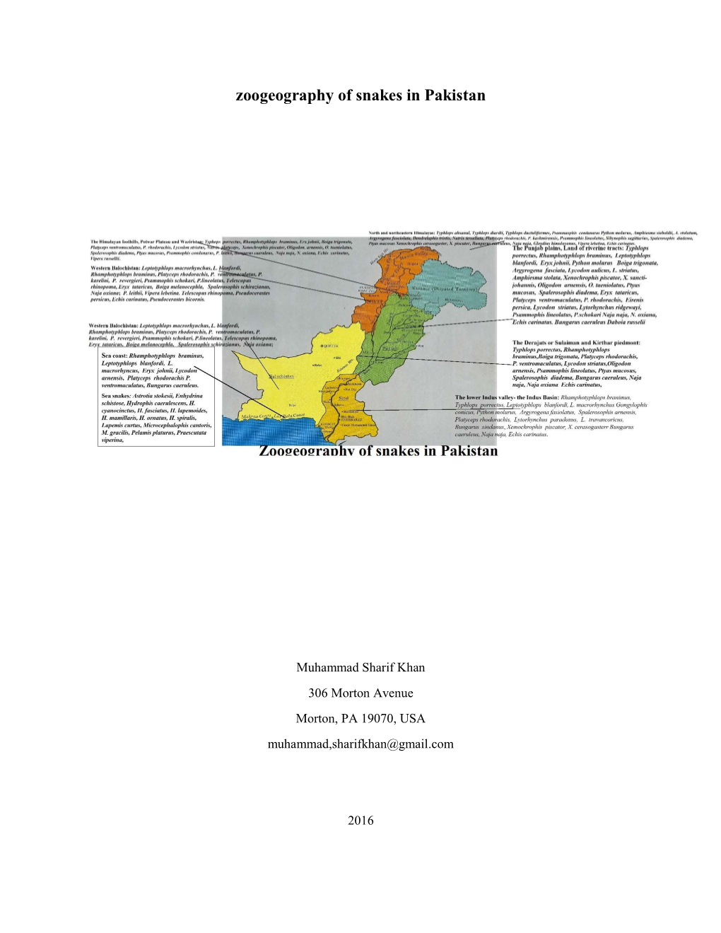 Zoogeography of Snakes in Pakistan