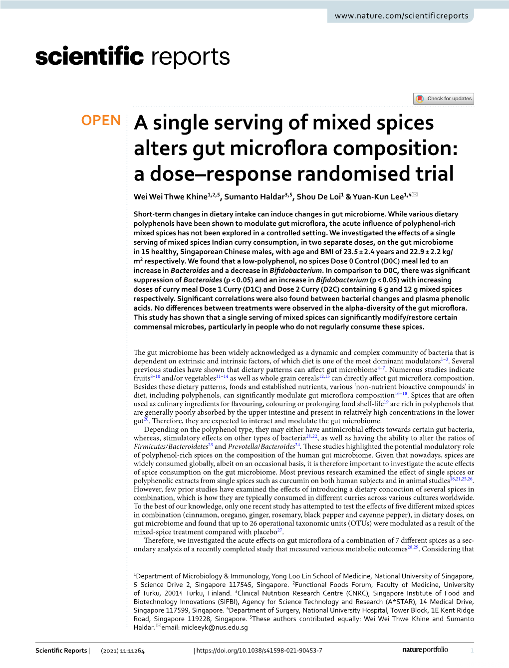 A Single Serving of Mixed Spices Alters Gut Microflora Composition