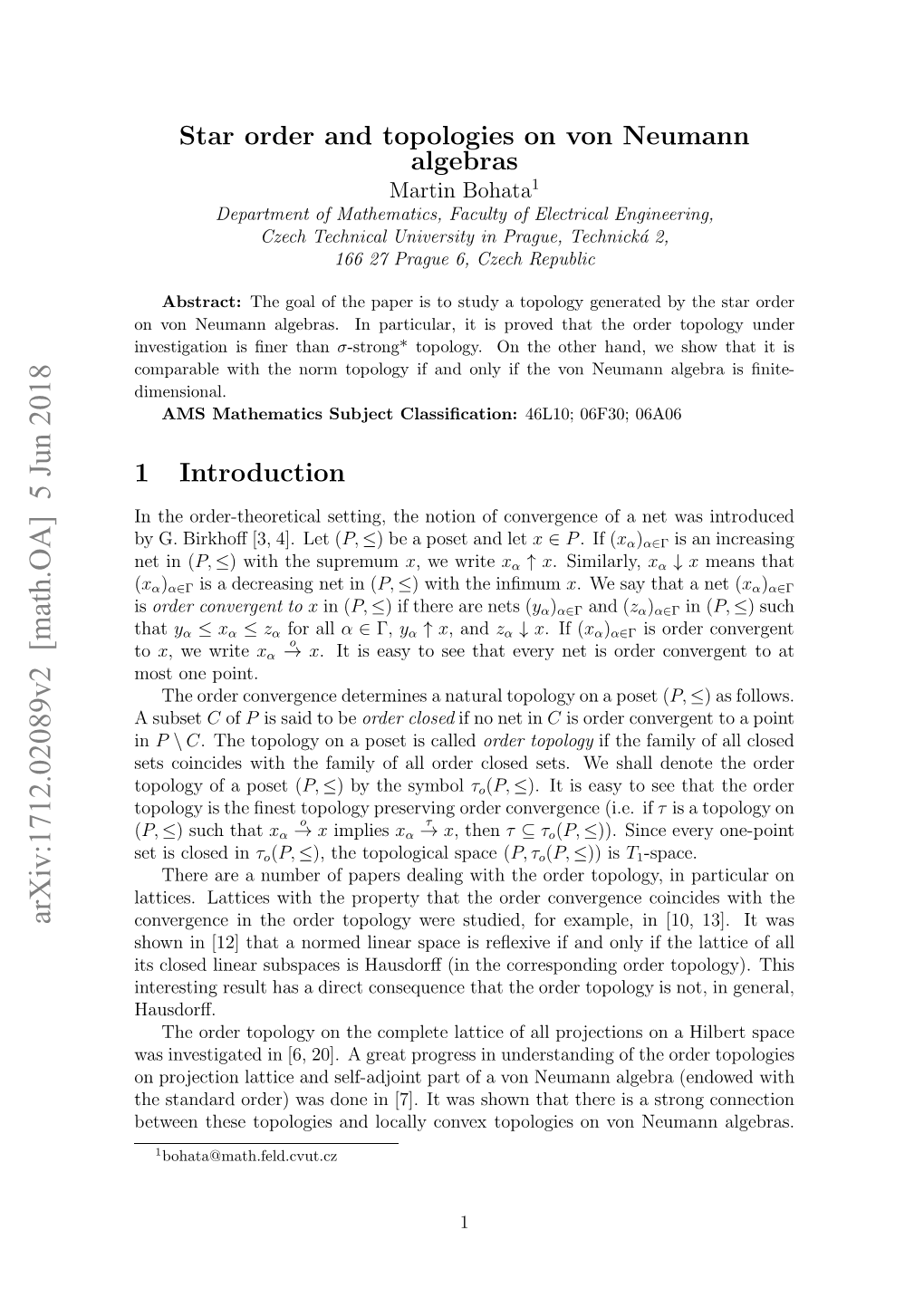 Star Order and Topologies on Von Neumann Algebras