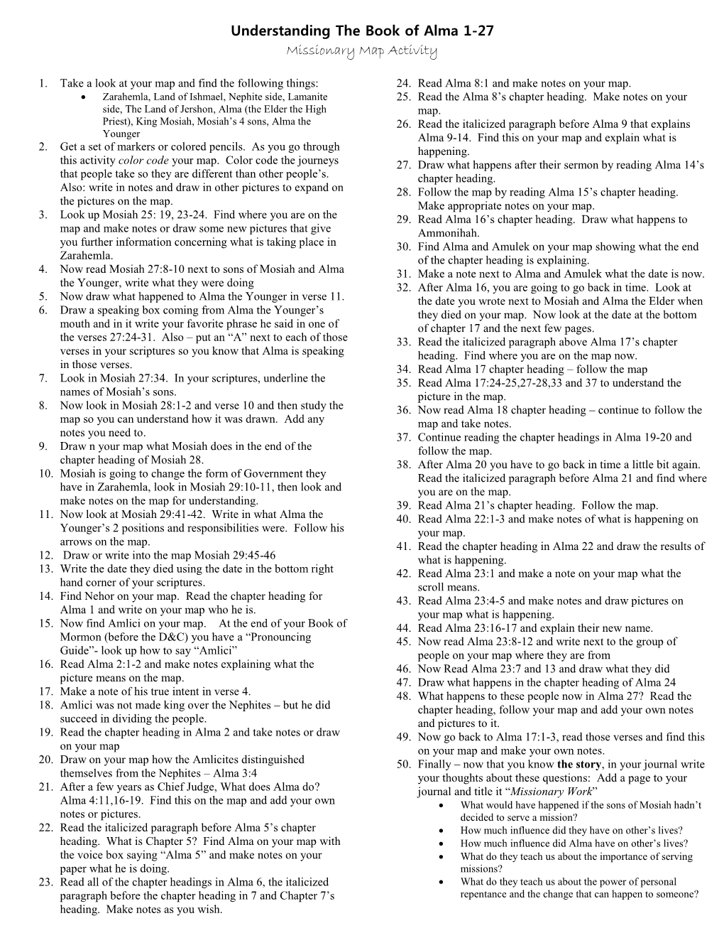 Understanding the Book of Alma 1-27 Missionary Map Activity