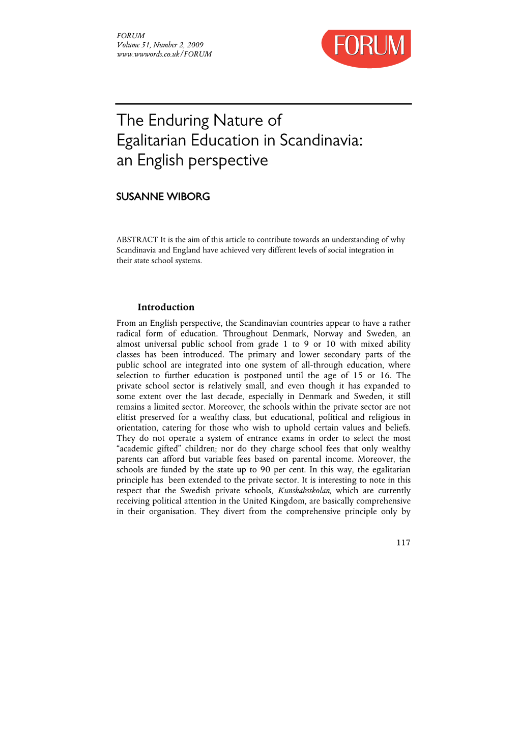 The Enduring Nature of Egalitarian Education in Scandinavia: an English Perspective