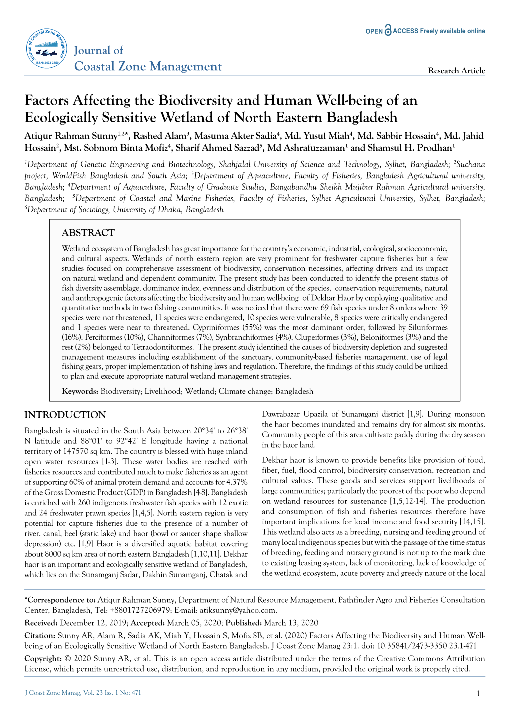 Factors Affecting the Biodiversity and Human Well-Being of An