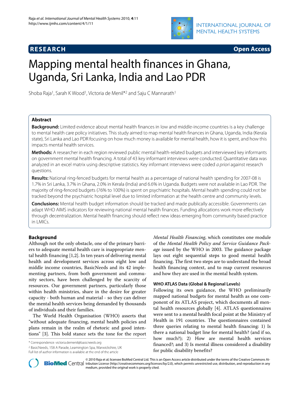 Mapping Mental Health Finances in Ghana, Uganda, Sri Lanka, India