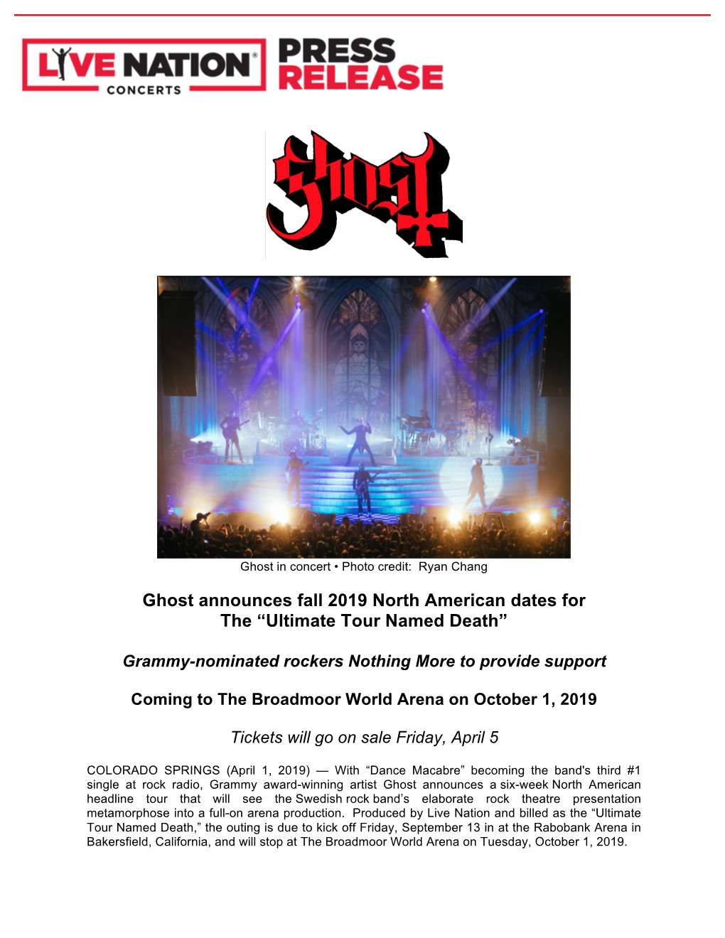 Ghost Announces Fall 2019 North American Dates for the “Ultimate Tour Named Death”