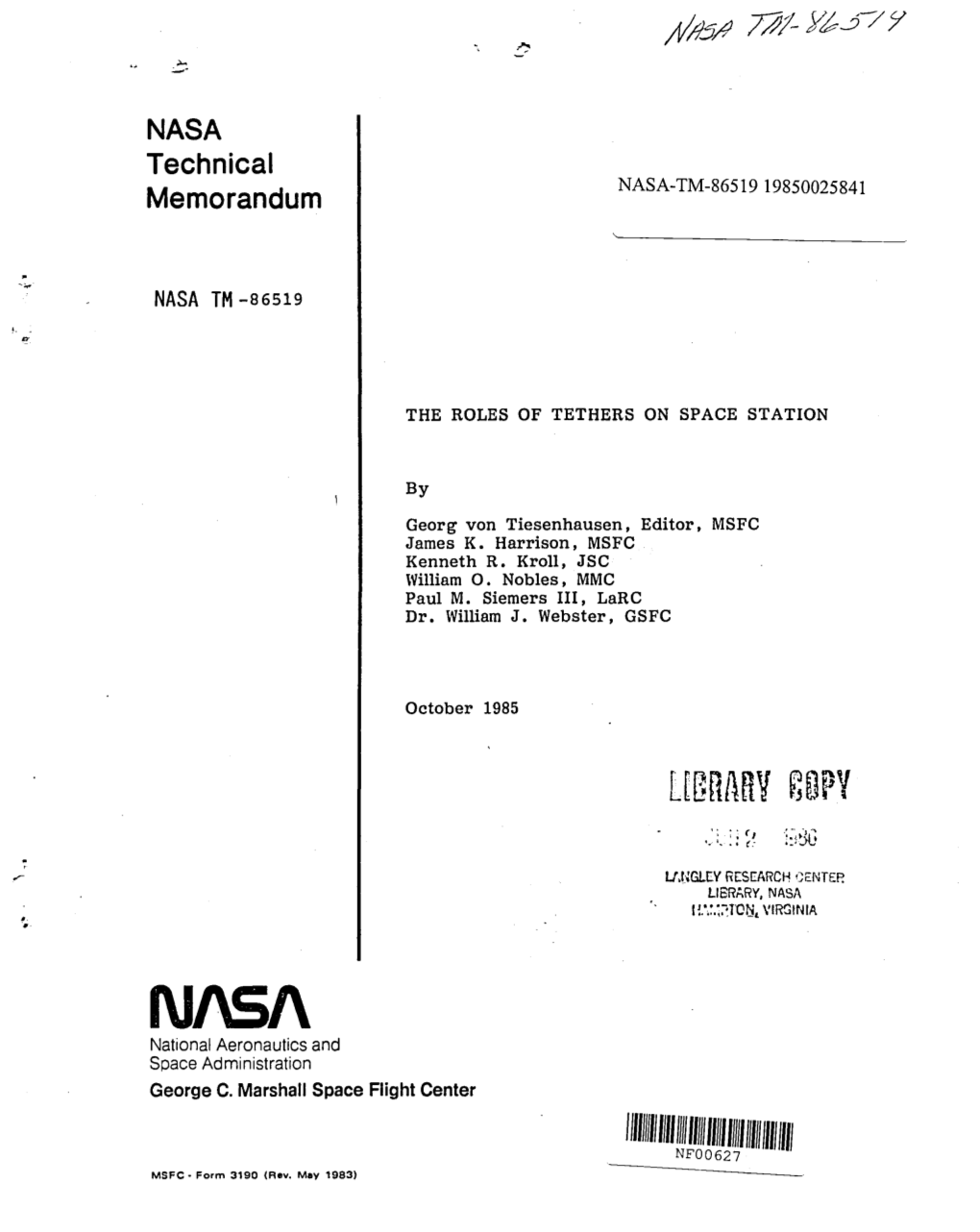 The Role of Tethers on Space Station 6