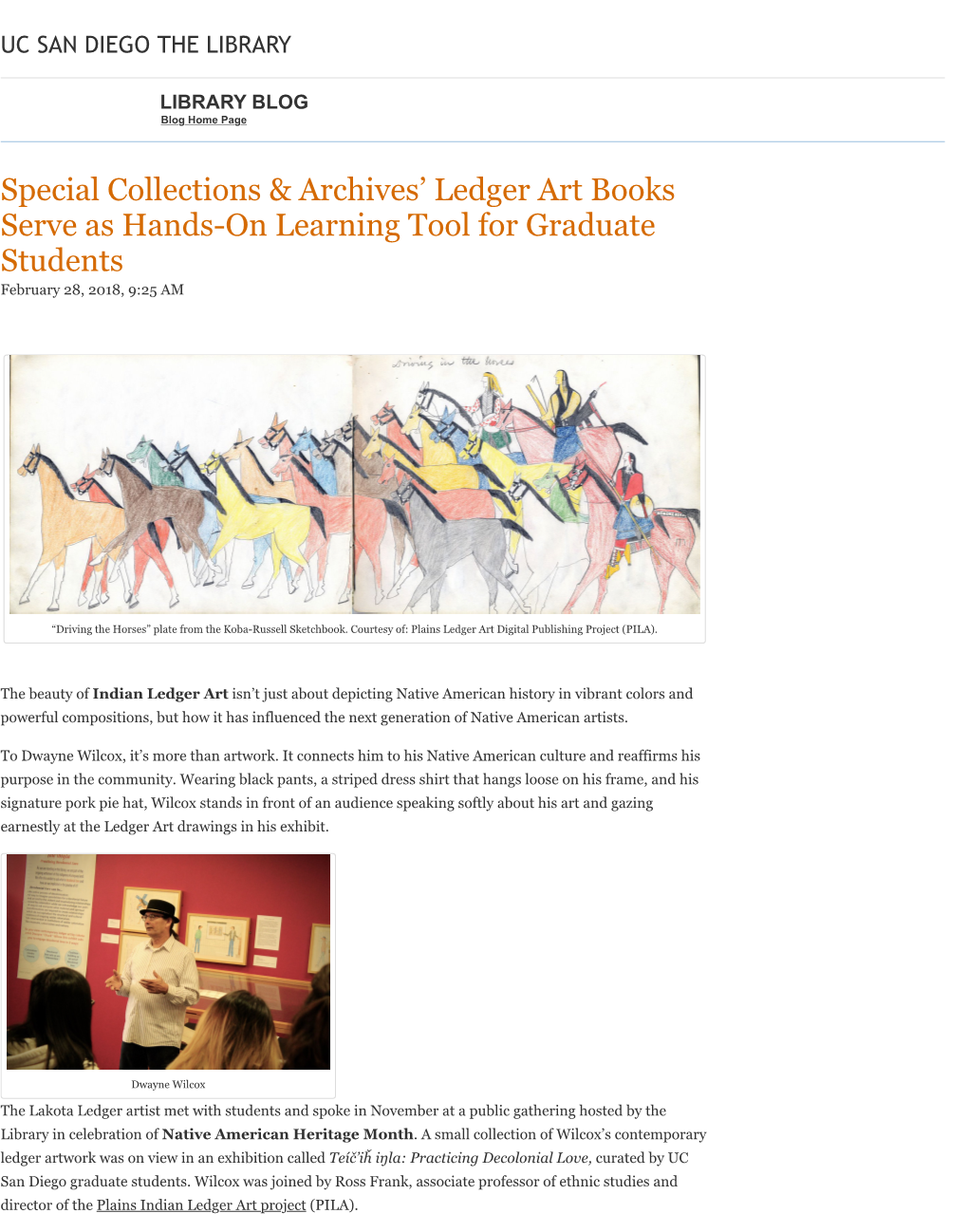 Special Collections & Archives' Ledger Art Books Serve As Hands